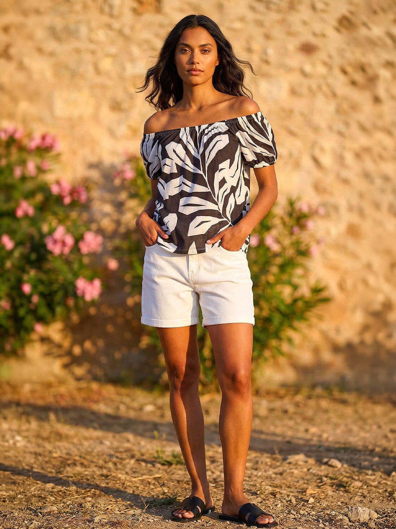 Roman Abstract Print Bardot Top