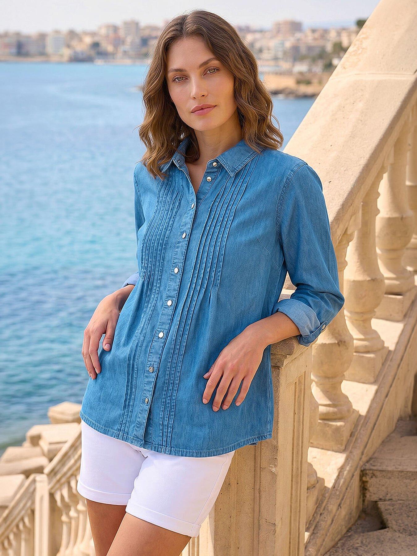 Roman Petite Pintuck Buttoned Blouse