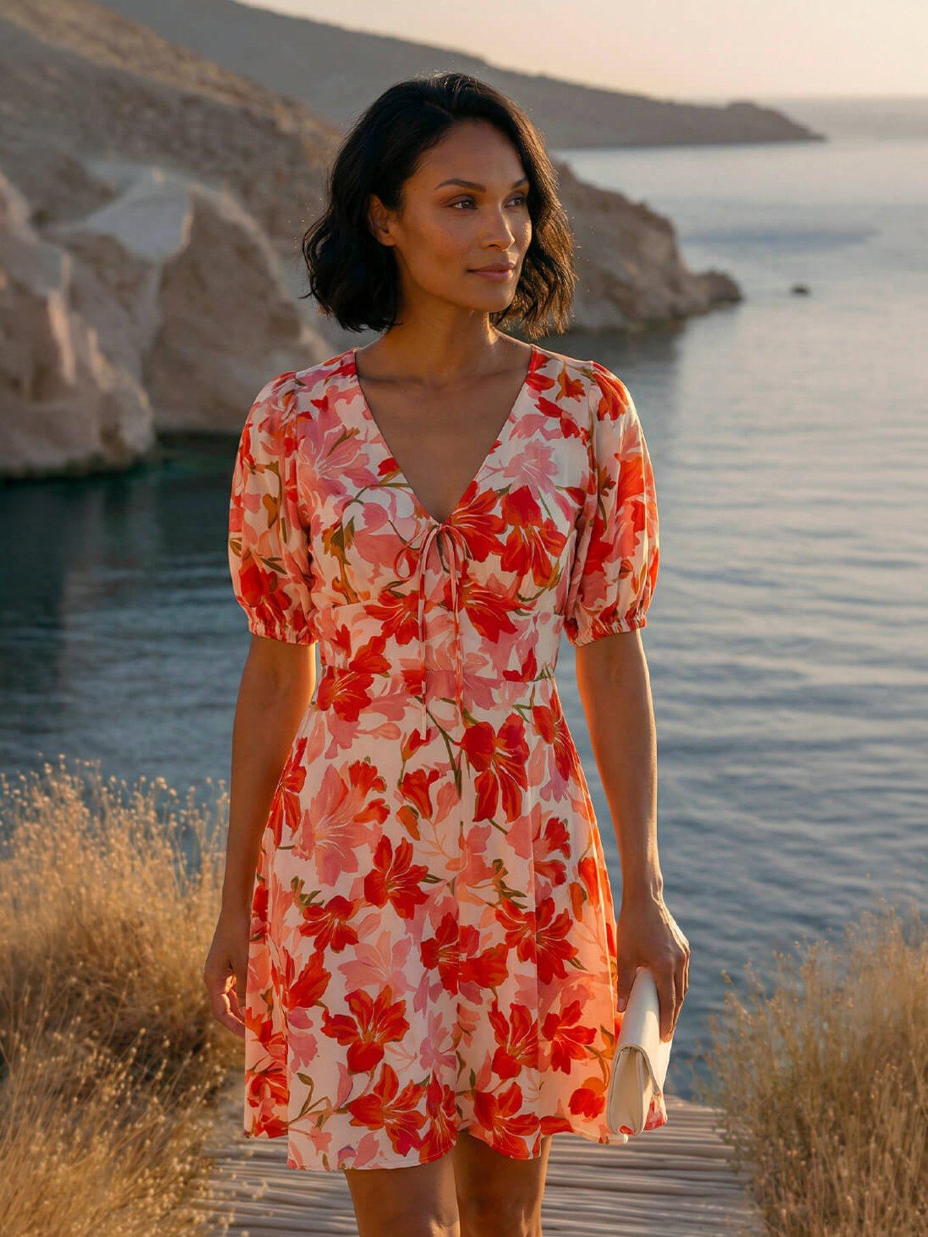 Roman Dusk Floral Tie Front Dress