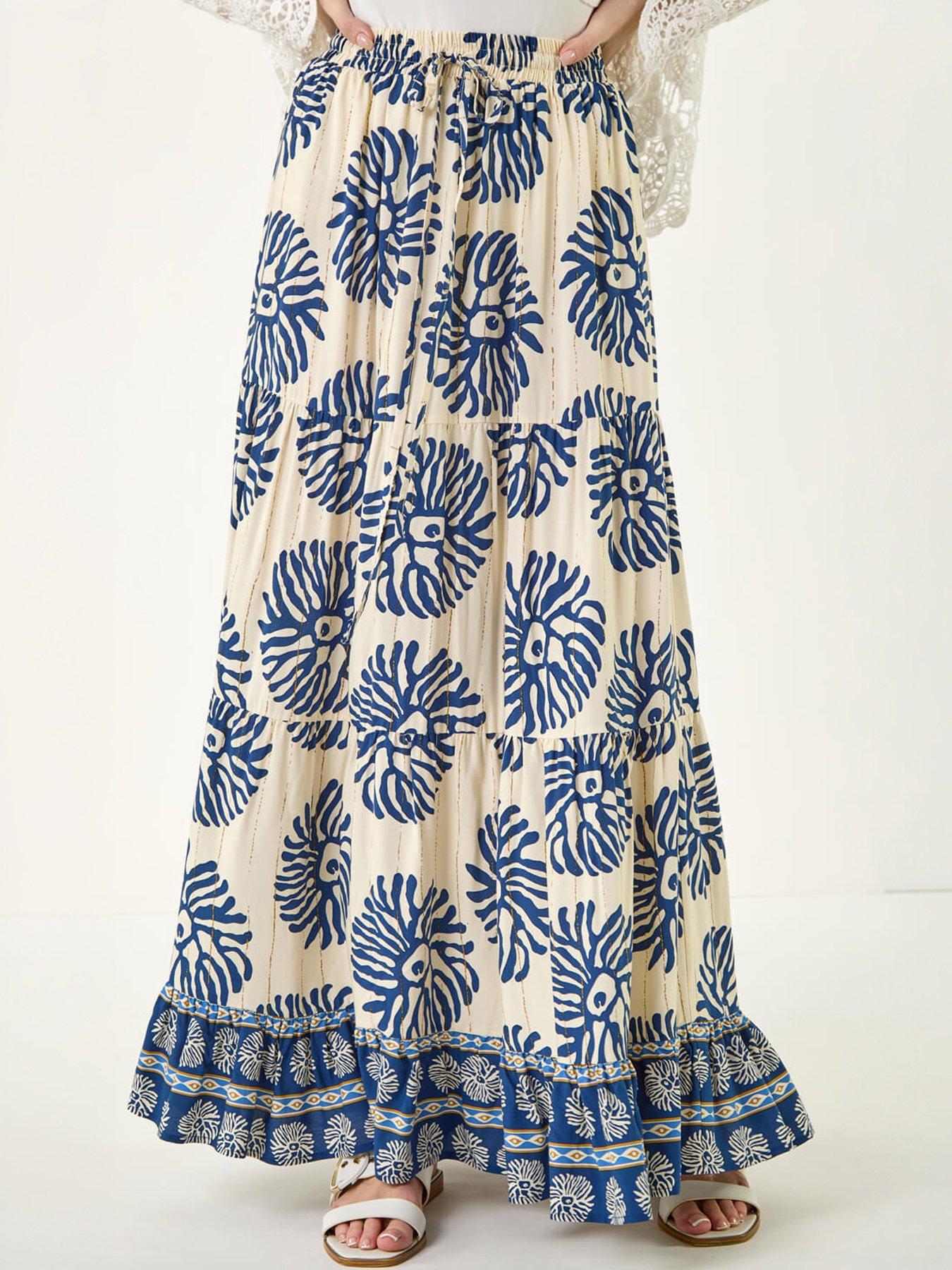 Roman Mono Print Tiered Maxi Skirt