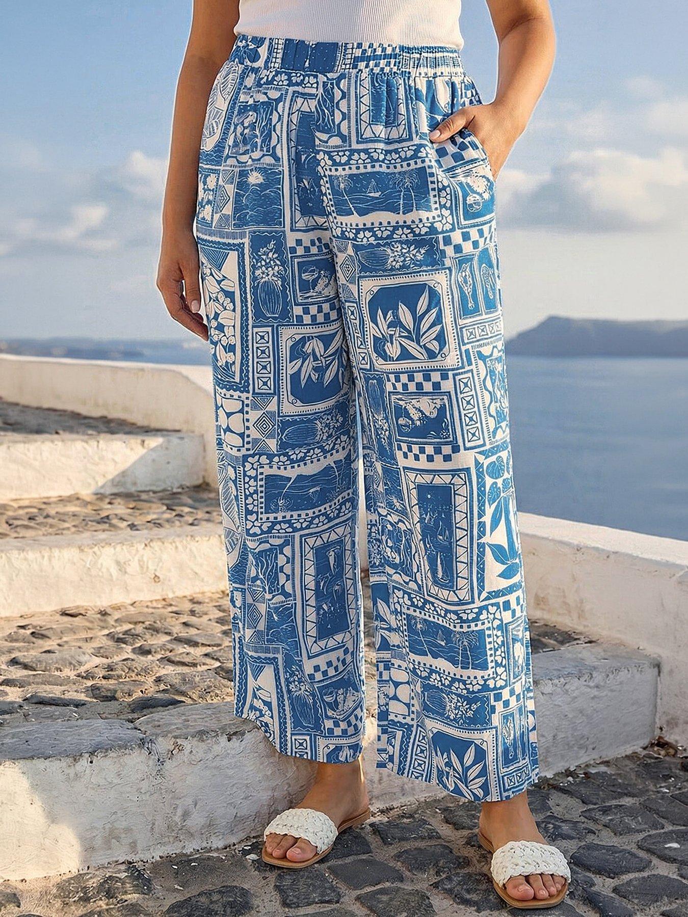Roman Curve Postcard Print Wide Leg Trouser