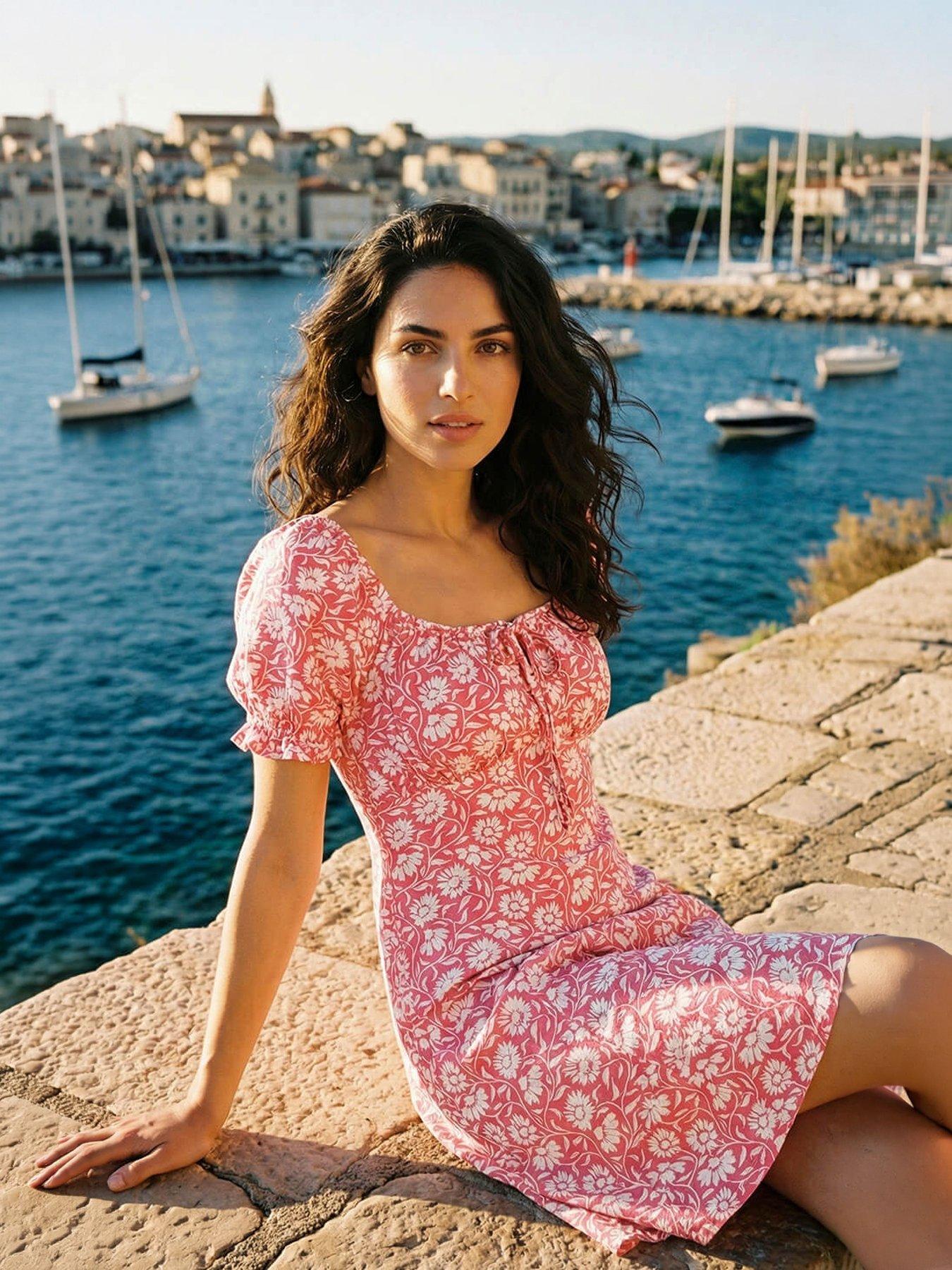 Roman Floral Tie Front Dress
