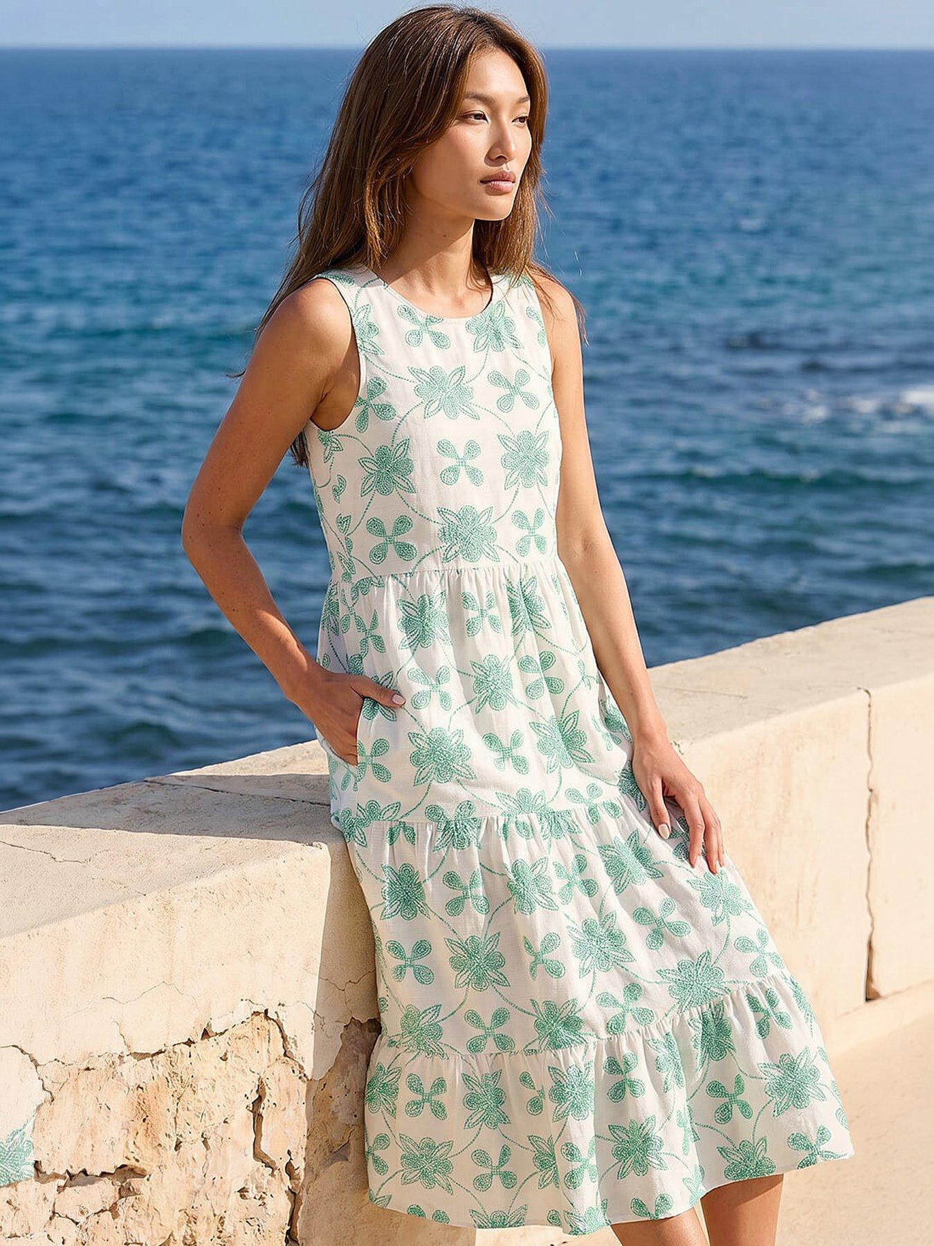 Image 1 of 4 of Roman Floral Motif Tiered Midi Dress