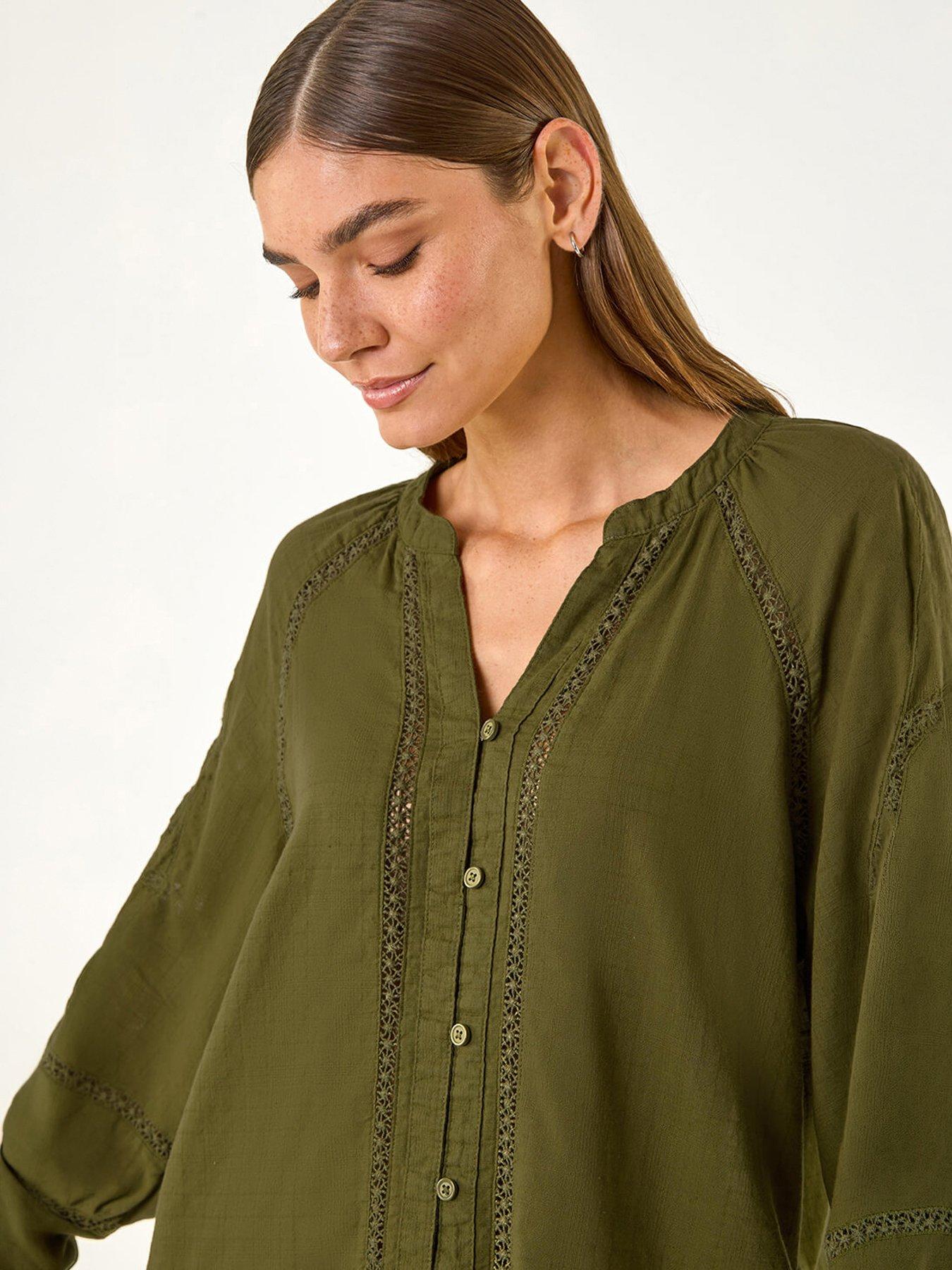 Image 3 of 5 of Roman Embroidered Cotton Sleeve Blouse