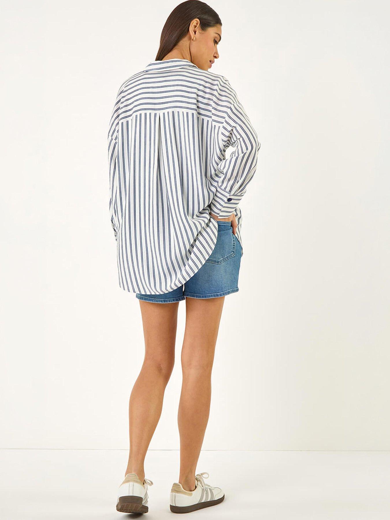  image of roman-stripe-print-button-blouse