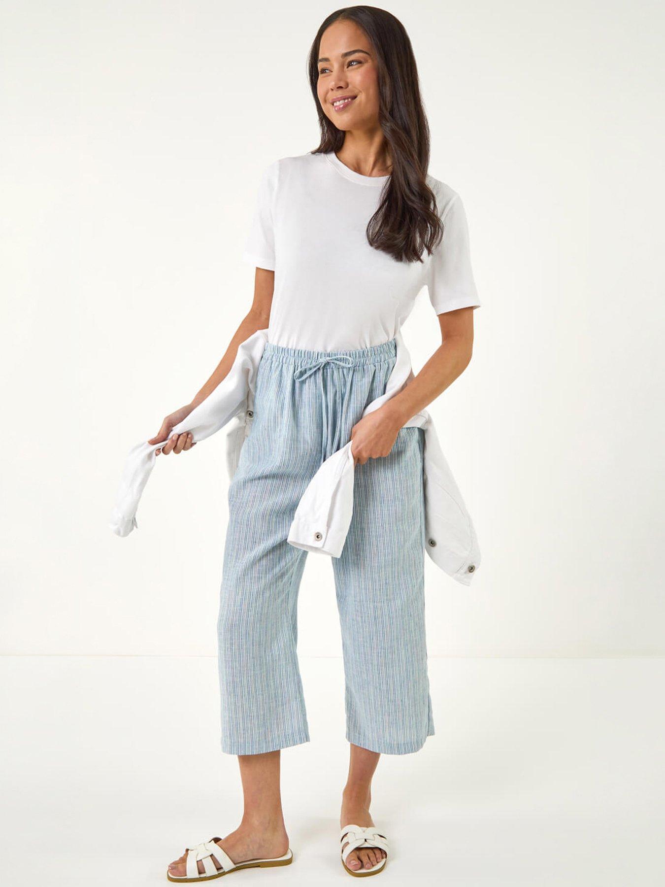 Roman Petite Stripe Cropped Wide Leg Trouser