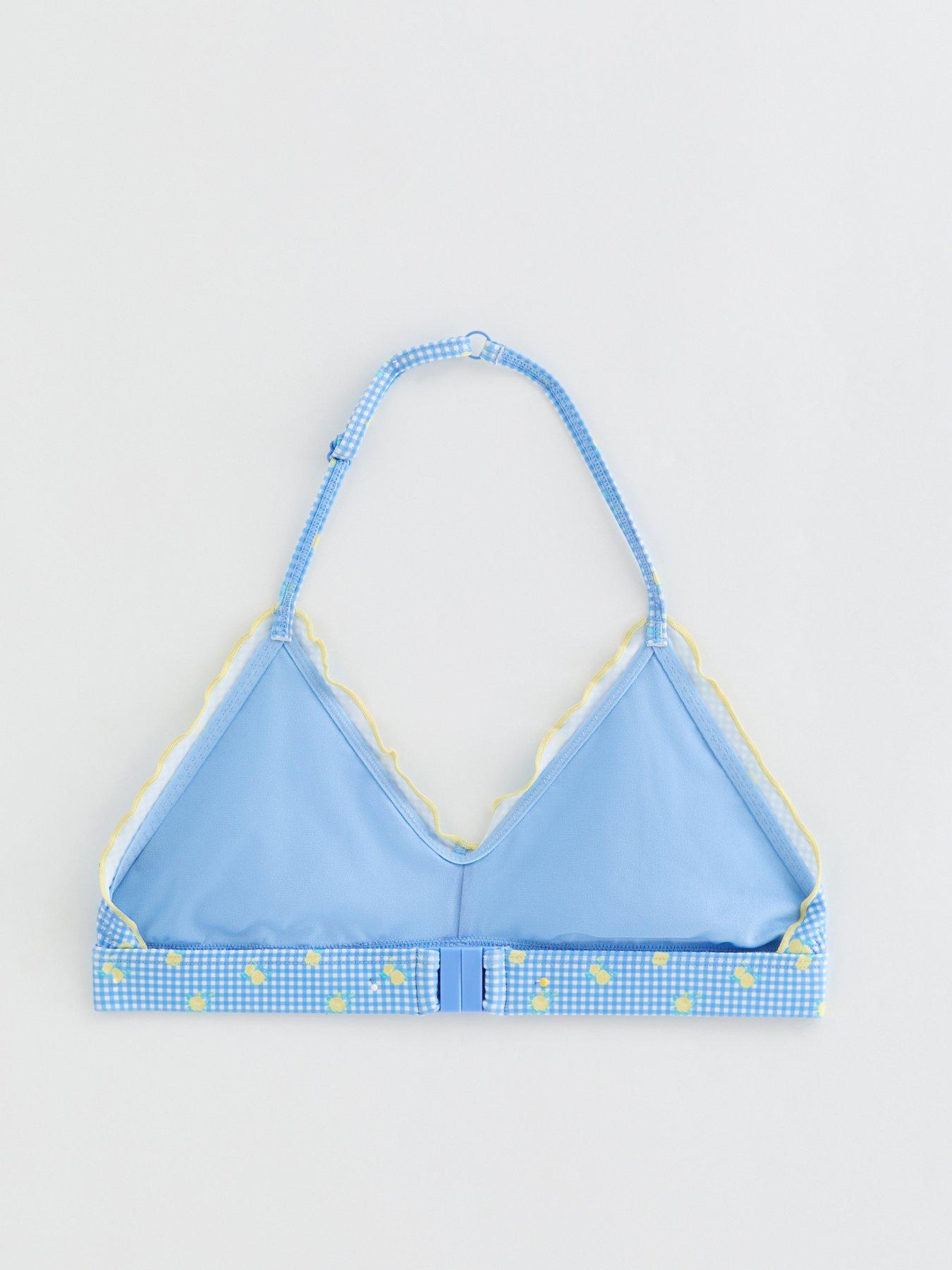 Image 2 of 2 of New Look 915 Girls Gingham Ditsy Print Shirred Bikini Set - Blue