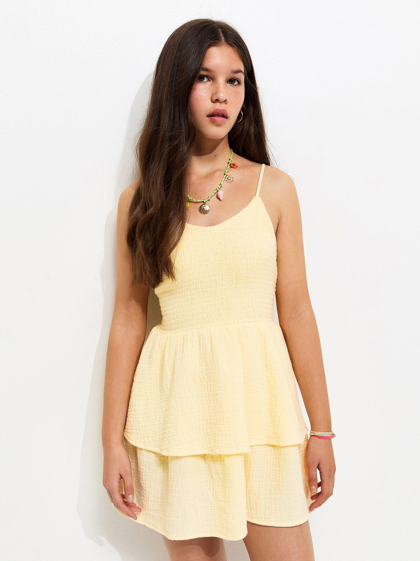 New Look 915 Girls Light Yellow Shirred Tiered Dress