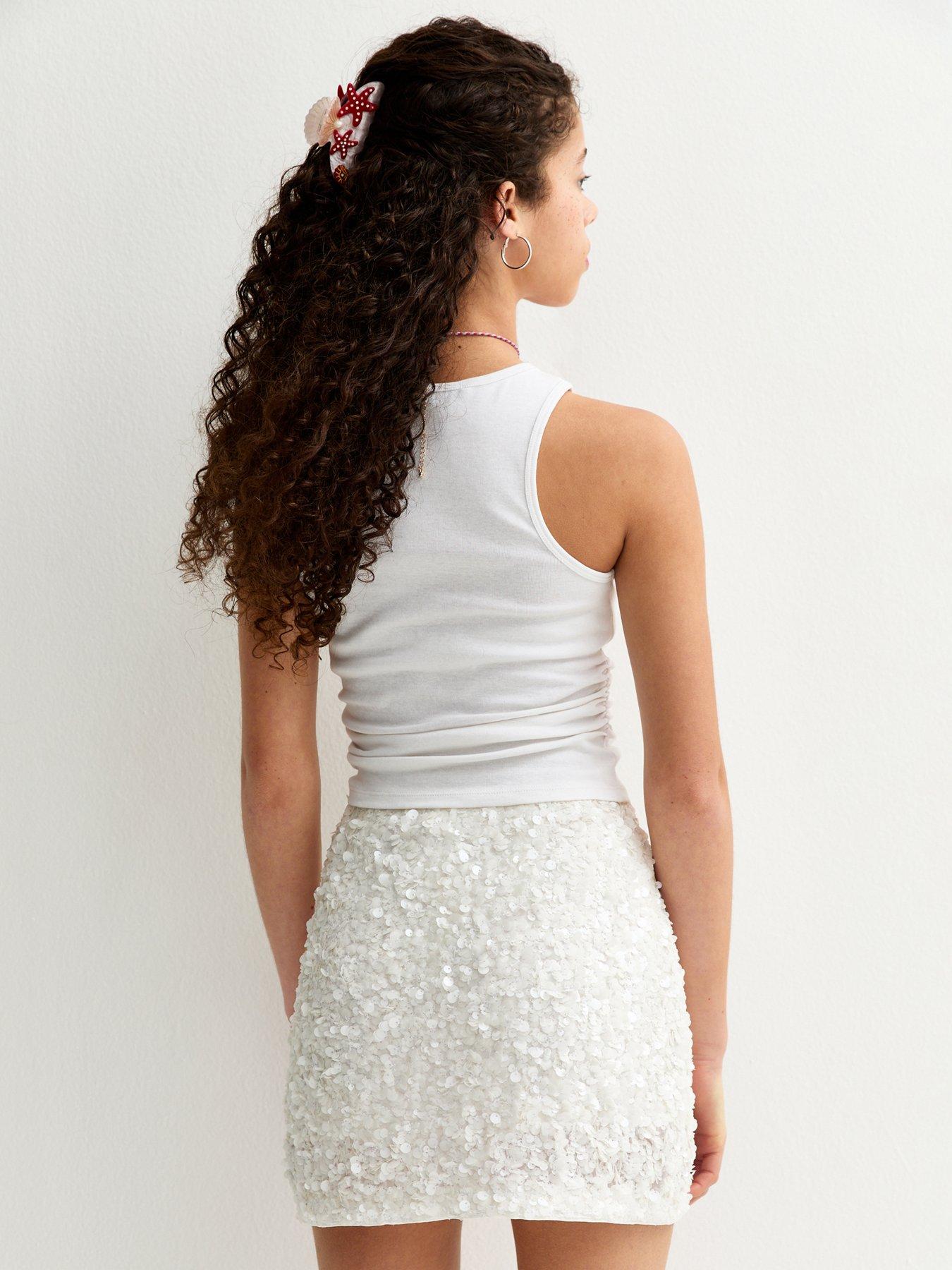 Image 2 of 5 of New Look 915 Girls Sequin Skort - White