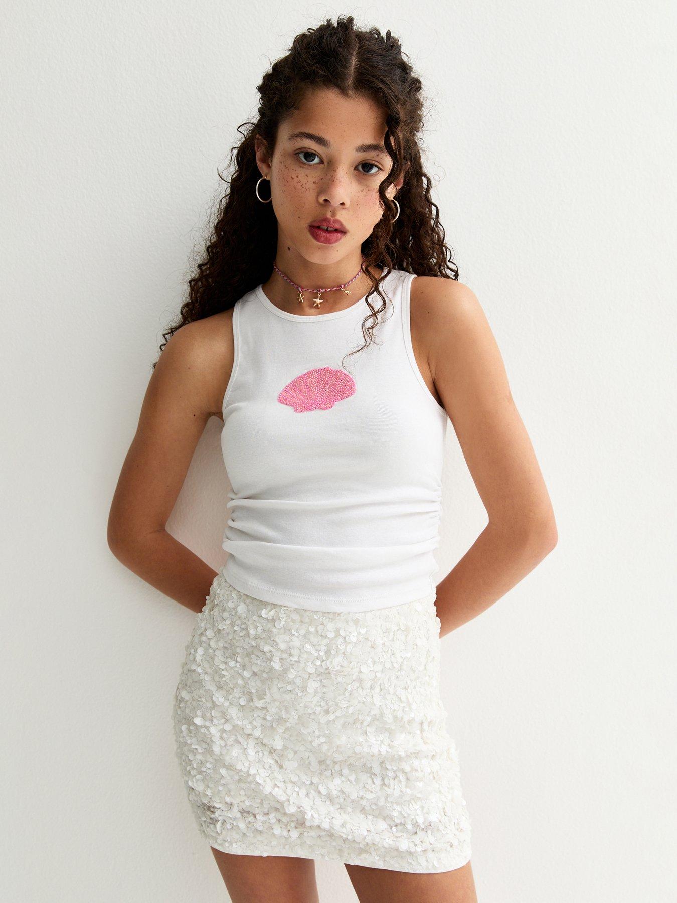 Image 4 of 5 of New Look 915 Girls Sequin Skort - White