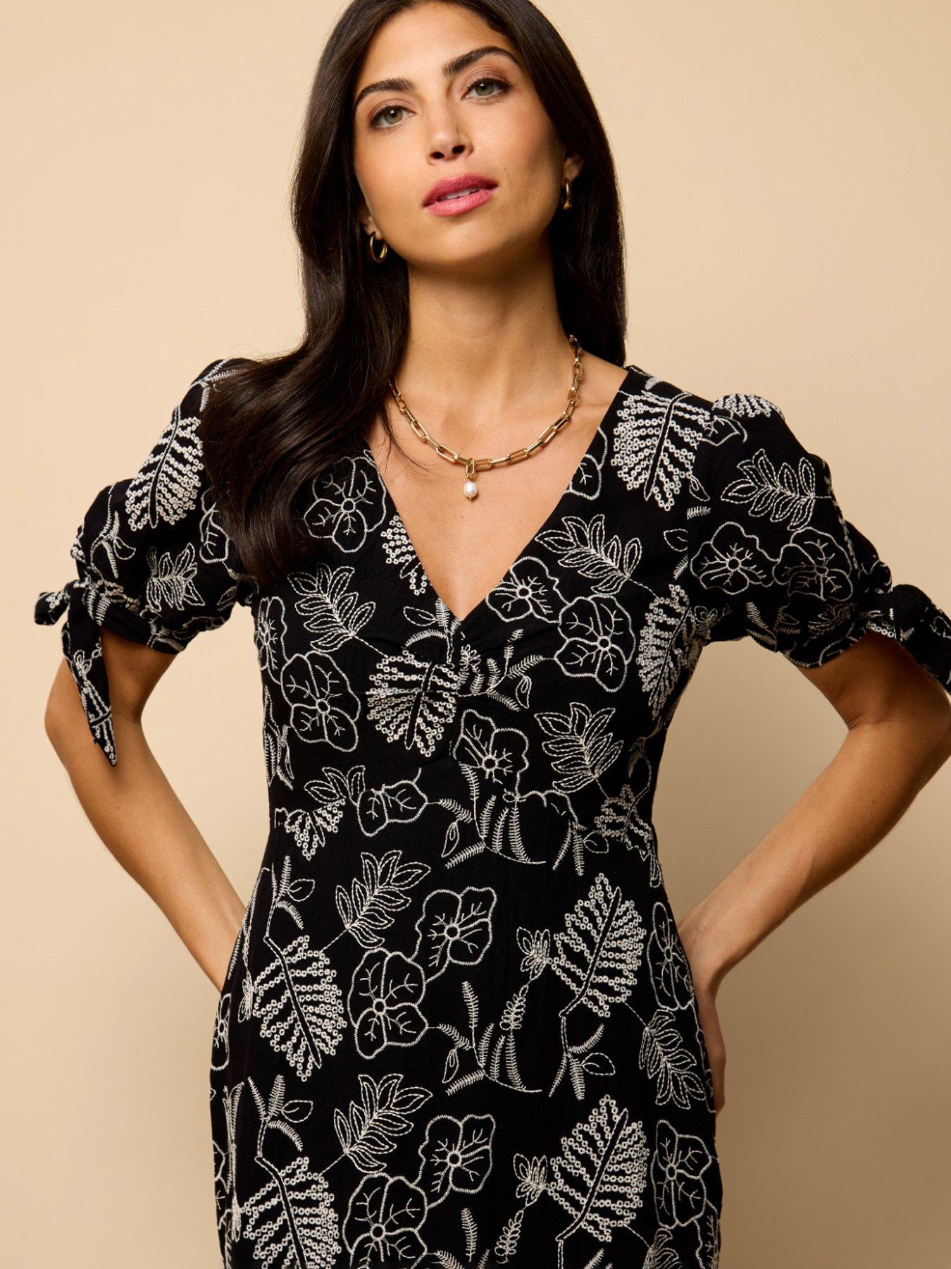 Little Mistress Embroidered Cotton Midaxi Dress - Black | Littlewoods