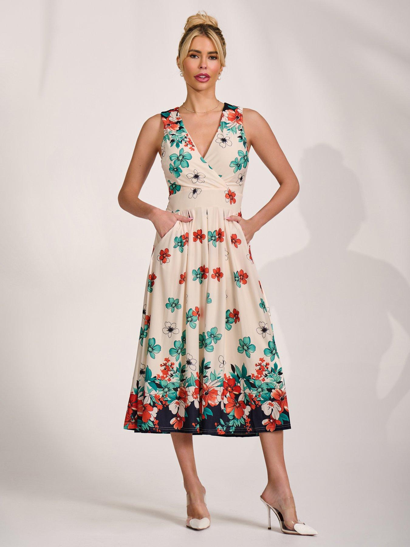 Image 1 of 7 of Jolie Moi Jersey Sleeveless Midi Dress - White