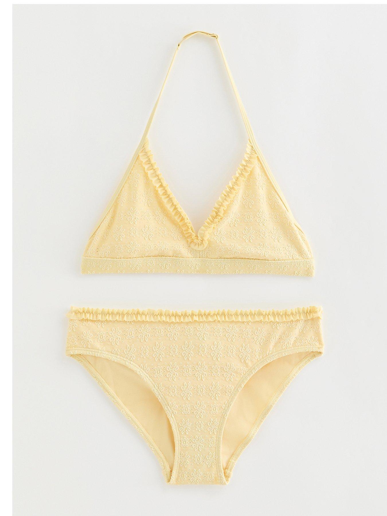 New Look 915 Girls Light Yellow Floral Ruffled Halterneck Bikini Set