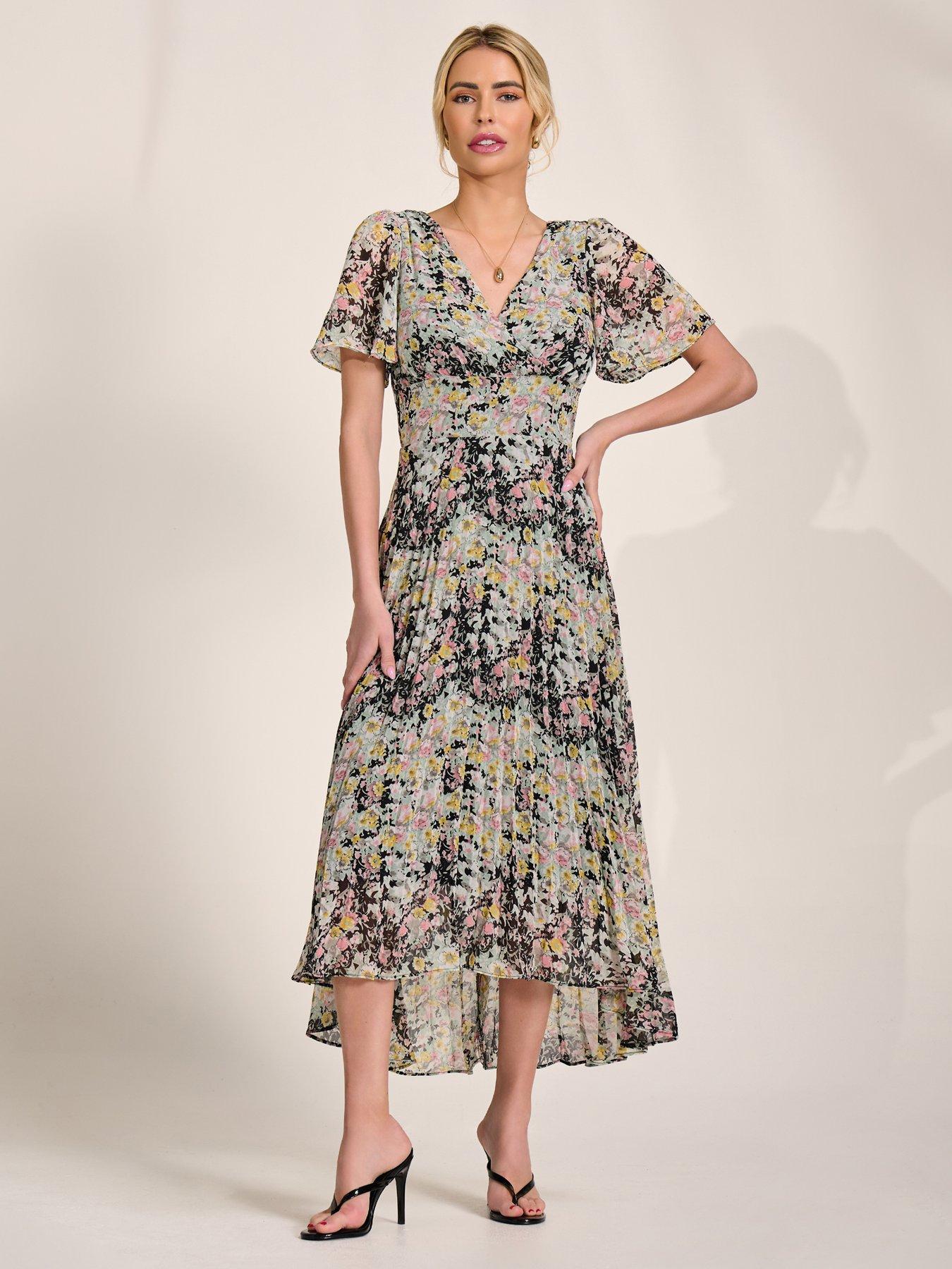Jolie Moi Chiffon V Neck Midaxi Dress - Black