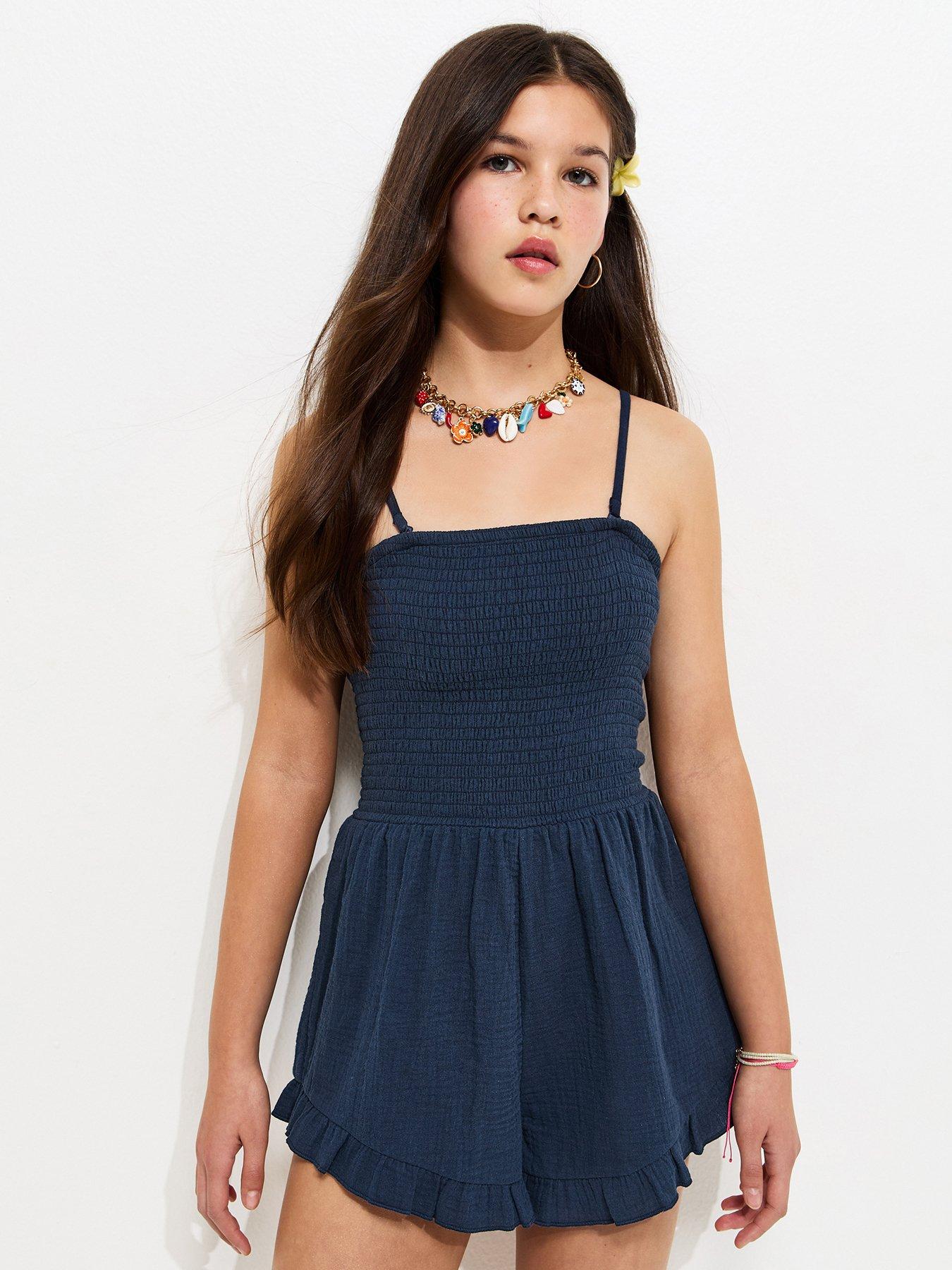 New Look 915 Girls Navy Cotton Shirred Playsuit