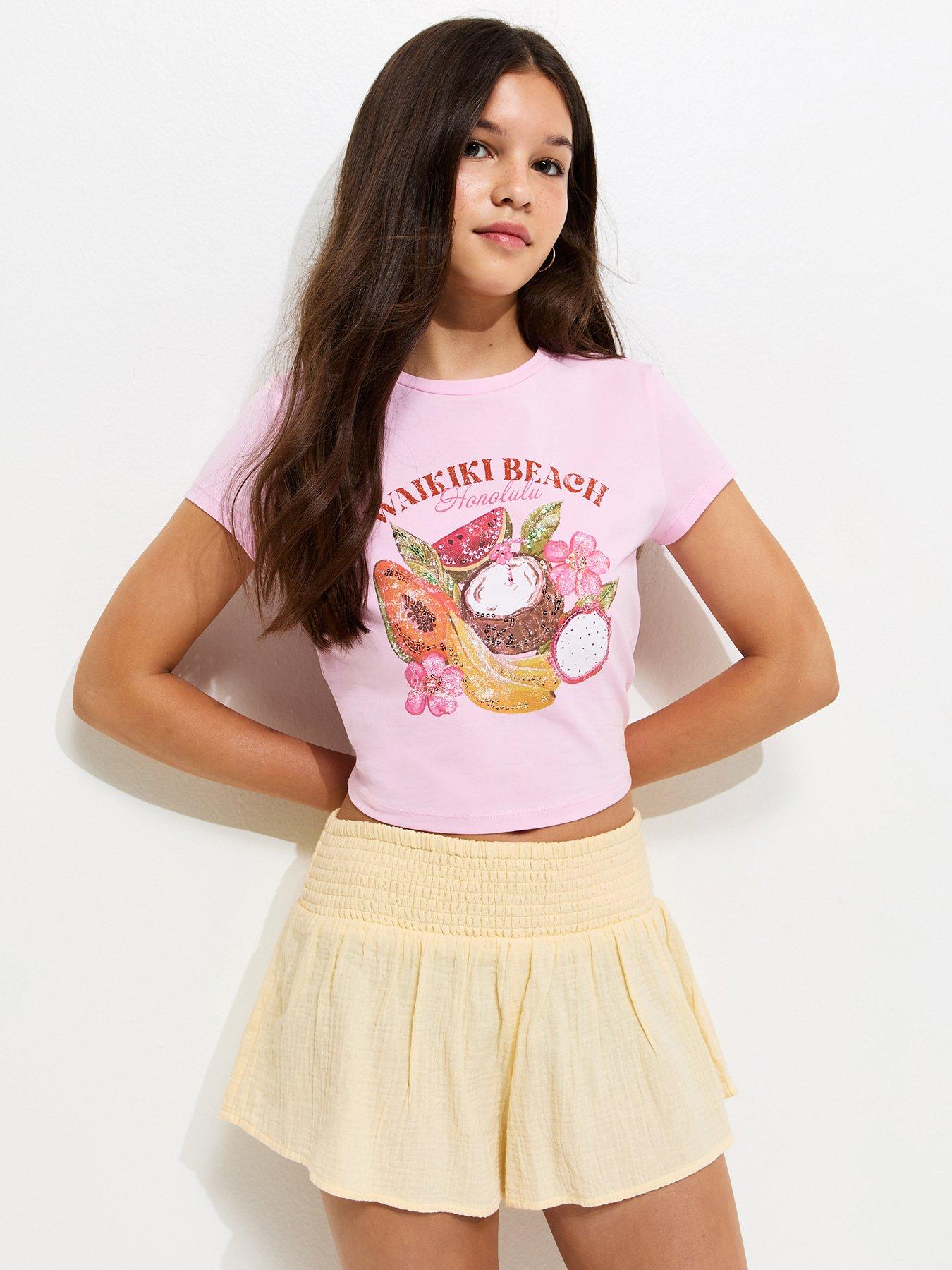 New Look 915 Girls Yellow Crinkle Texture Shirred Waist Shorts - Light Yellow