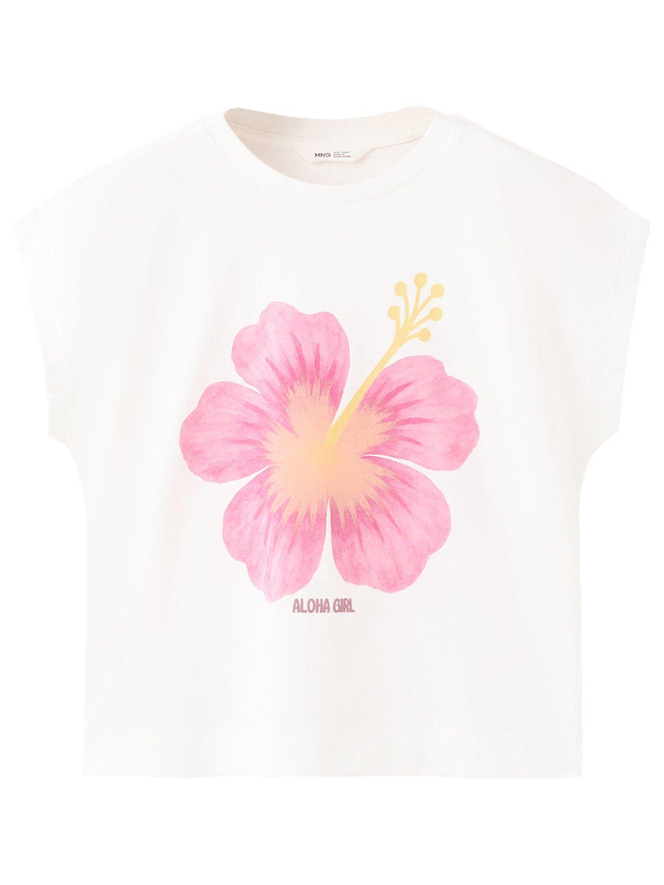 Mango Girls Aloha Girl Short Sleeve T-shirt - Light Cream