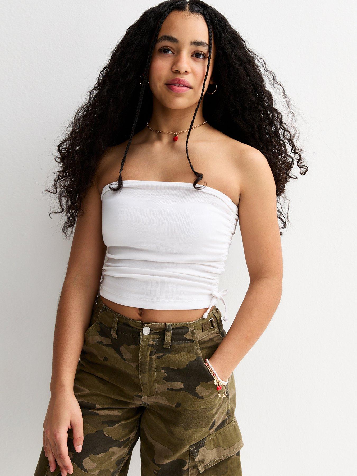 New Look 915 Ruched Side Tie Bandeau Top - White