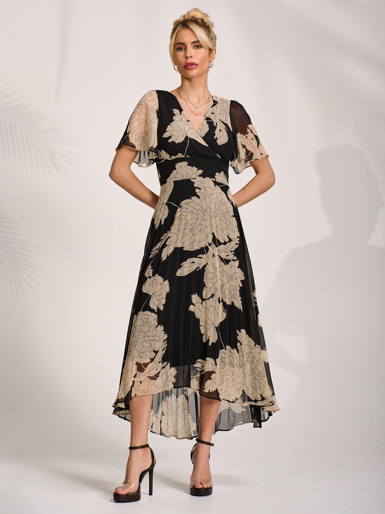 Image 1 of 7 of Jolie Moi Pleated Chiffon Maxi Dress - Black