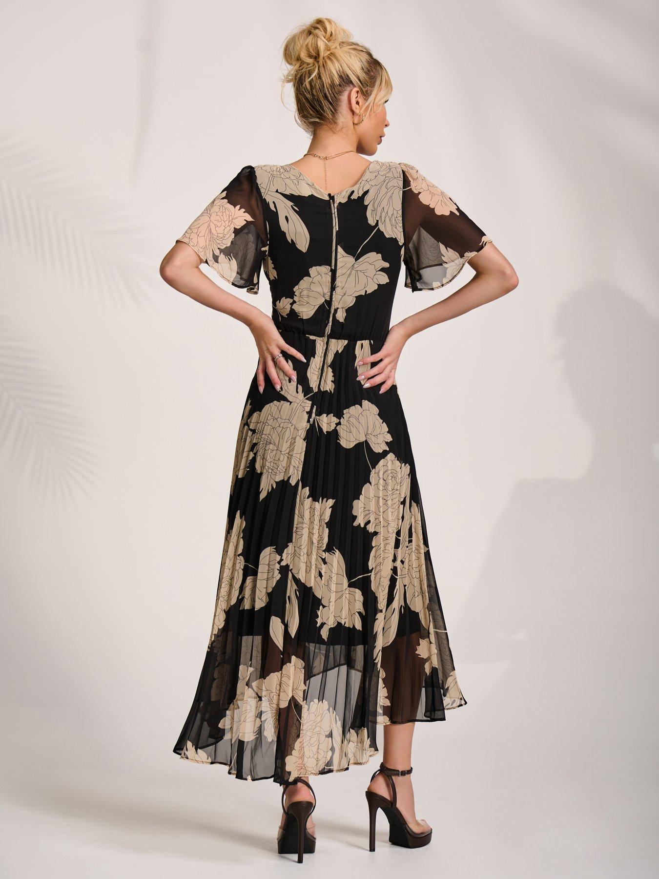 Image 2 of 7 of Jolie Moi Pleated Chiffon Maxi Dress - Black