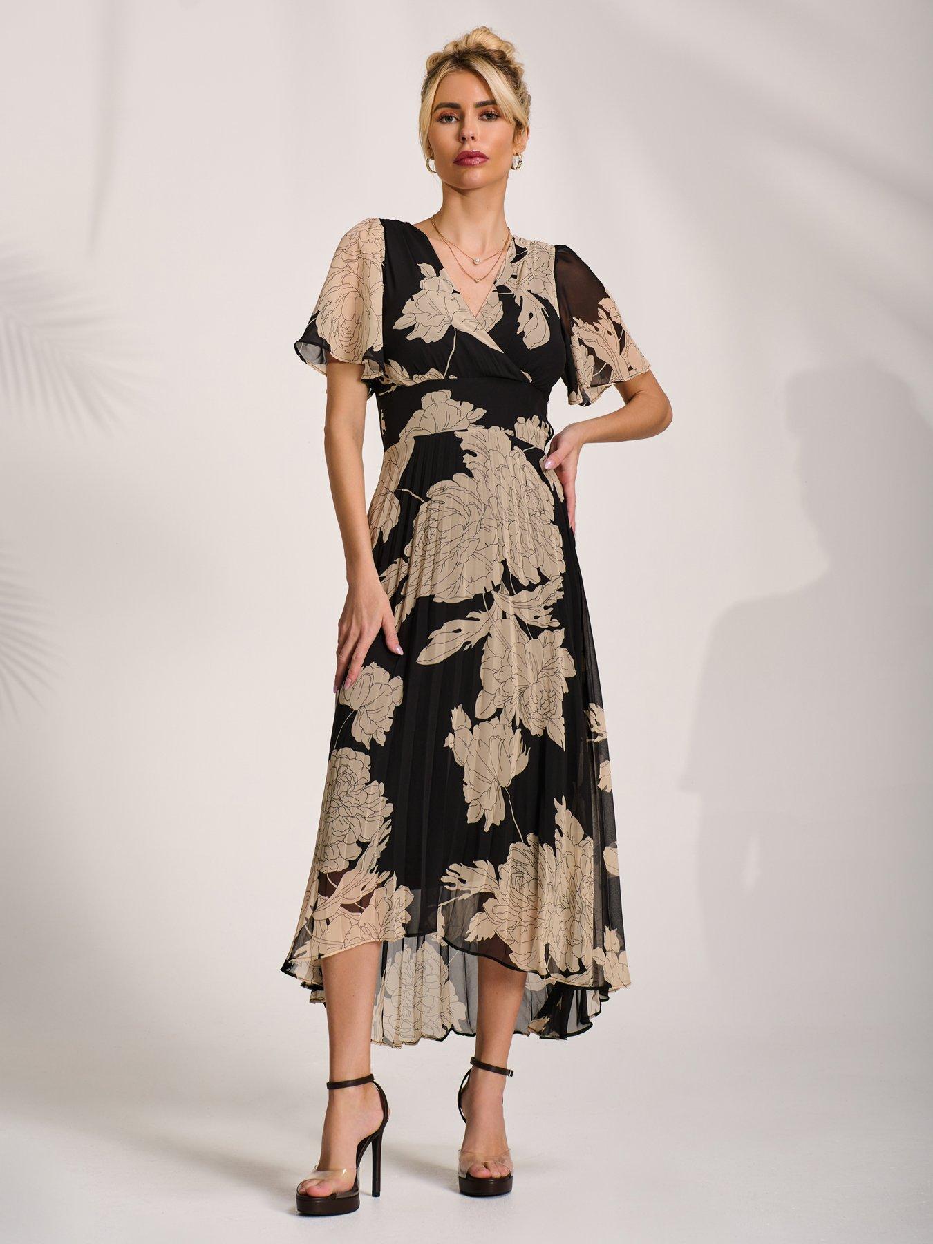 Image 3 of 7 of Jolie Moi Pleated Chiffon Maxi Dress - Black