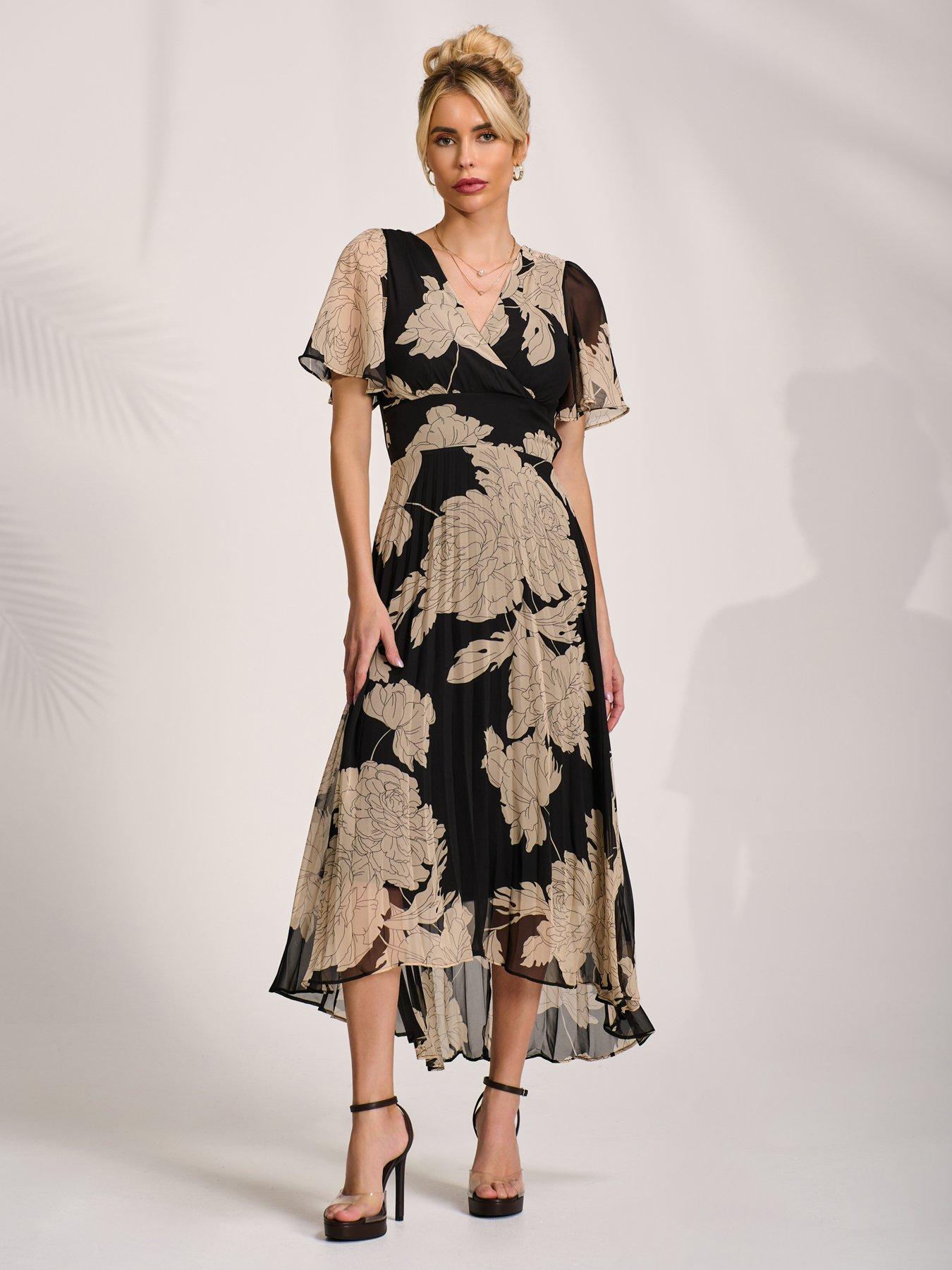 Image 5 of 7 of Jolie Moi Pleated Chiffon Maxi Dress - Black