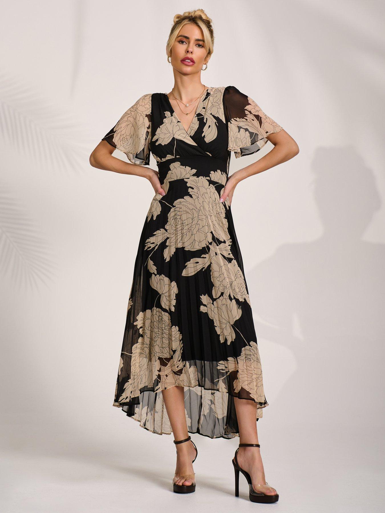 Image 6 of 7 of Jolie Moi Pleated Chiffon Maxi Dress - Black