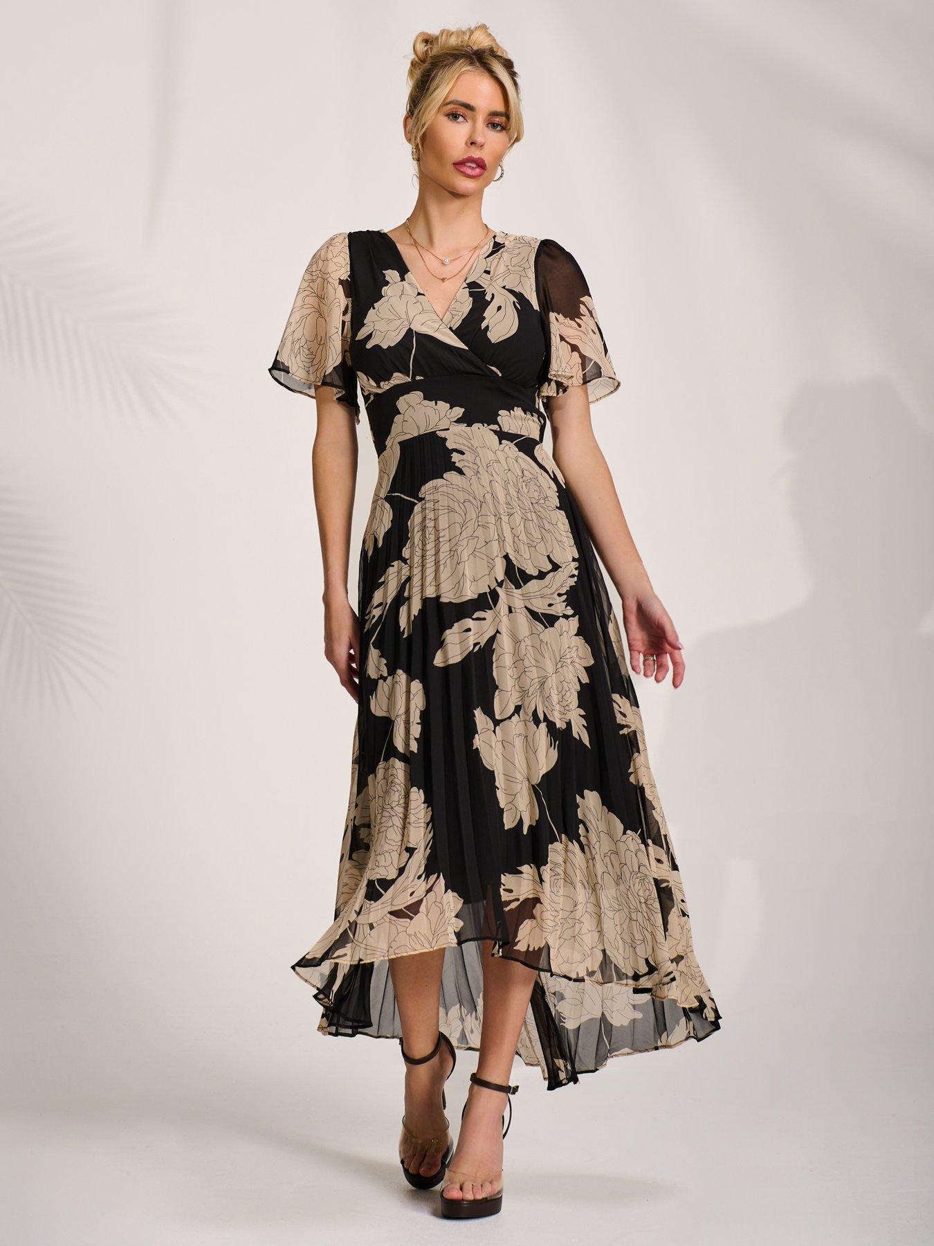 Image 7 of 7 of Jolie Moi Pleated Chiffon Maxi Dress - Black