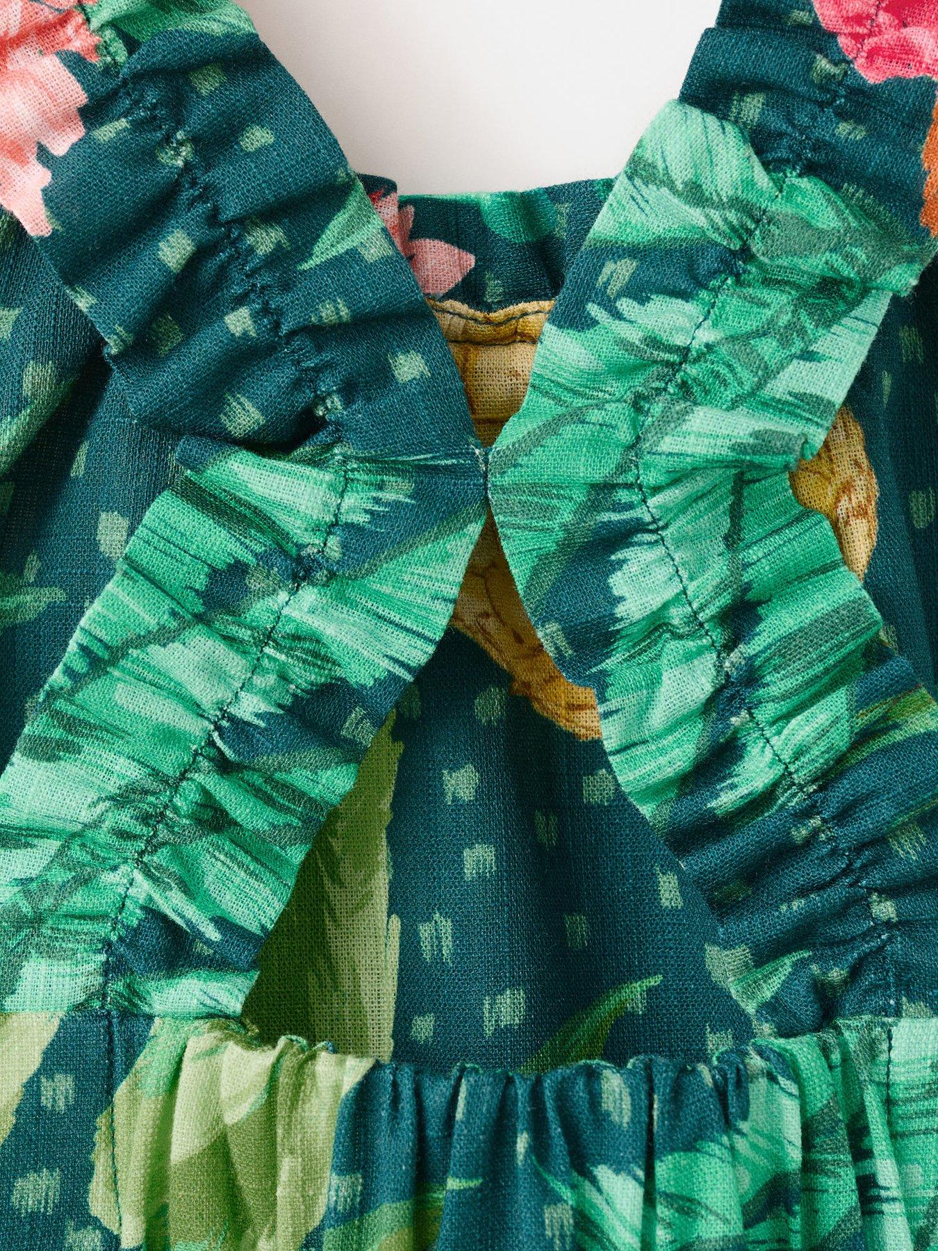 Image 5 of 6 of Mango Younger Girls Floral Dress - Green