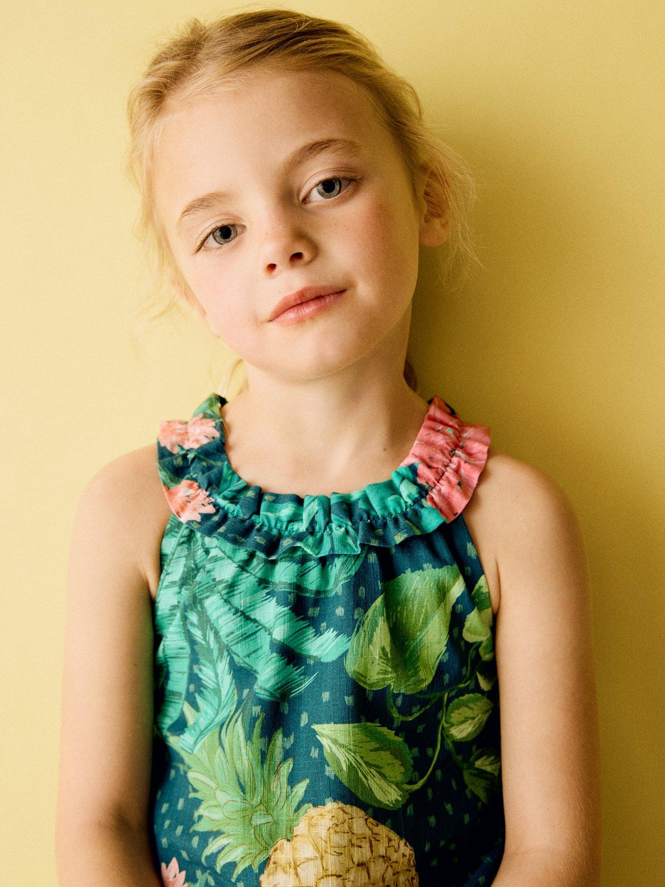 Image 6 of 6 of Mango Younger Girls Floral Dress - Green