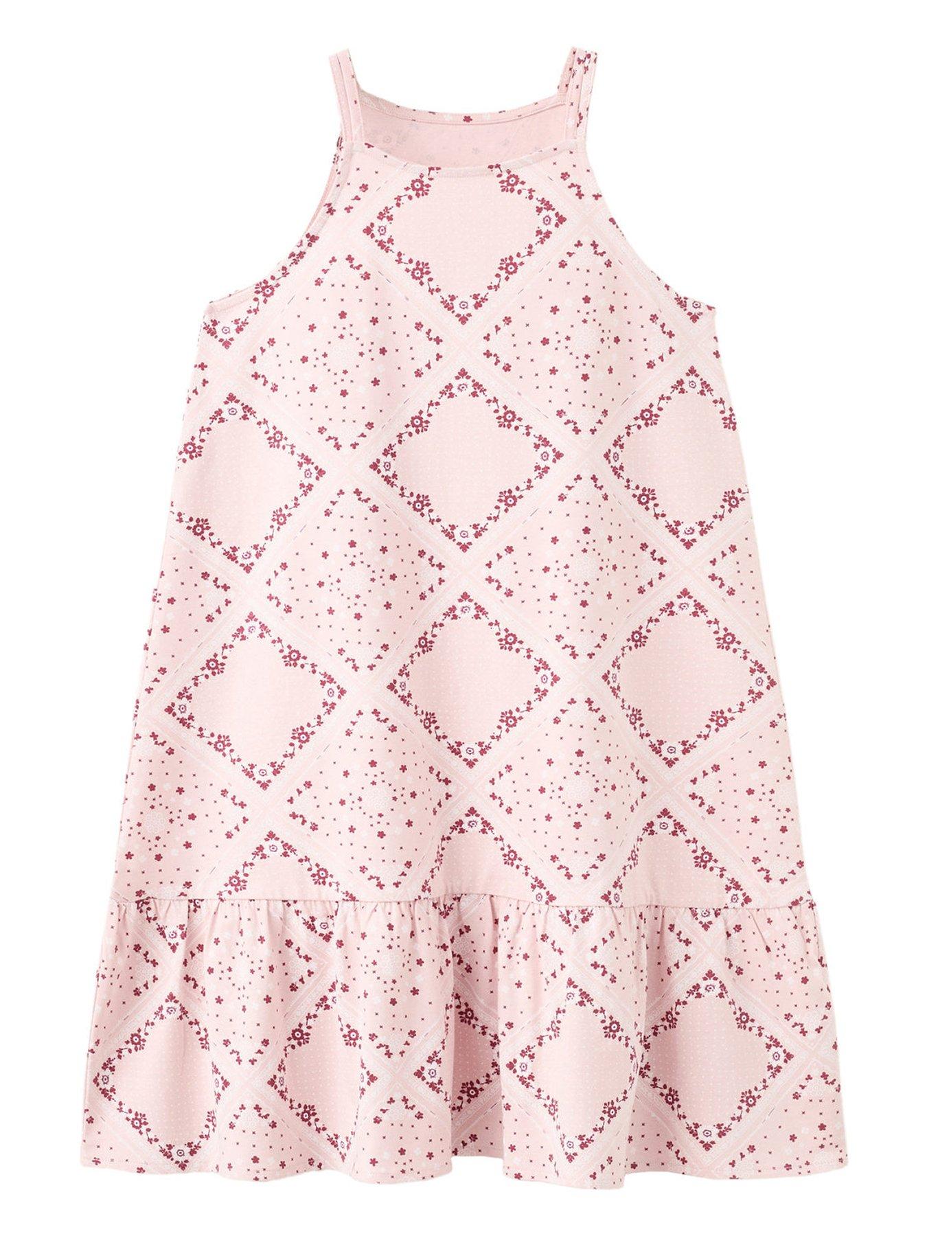 Mango Girls Tile Print Strappy Dress - Pink