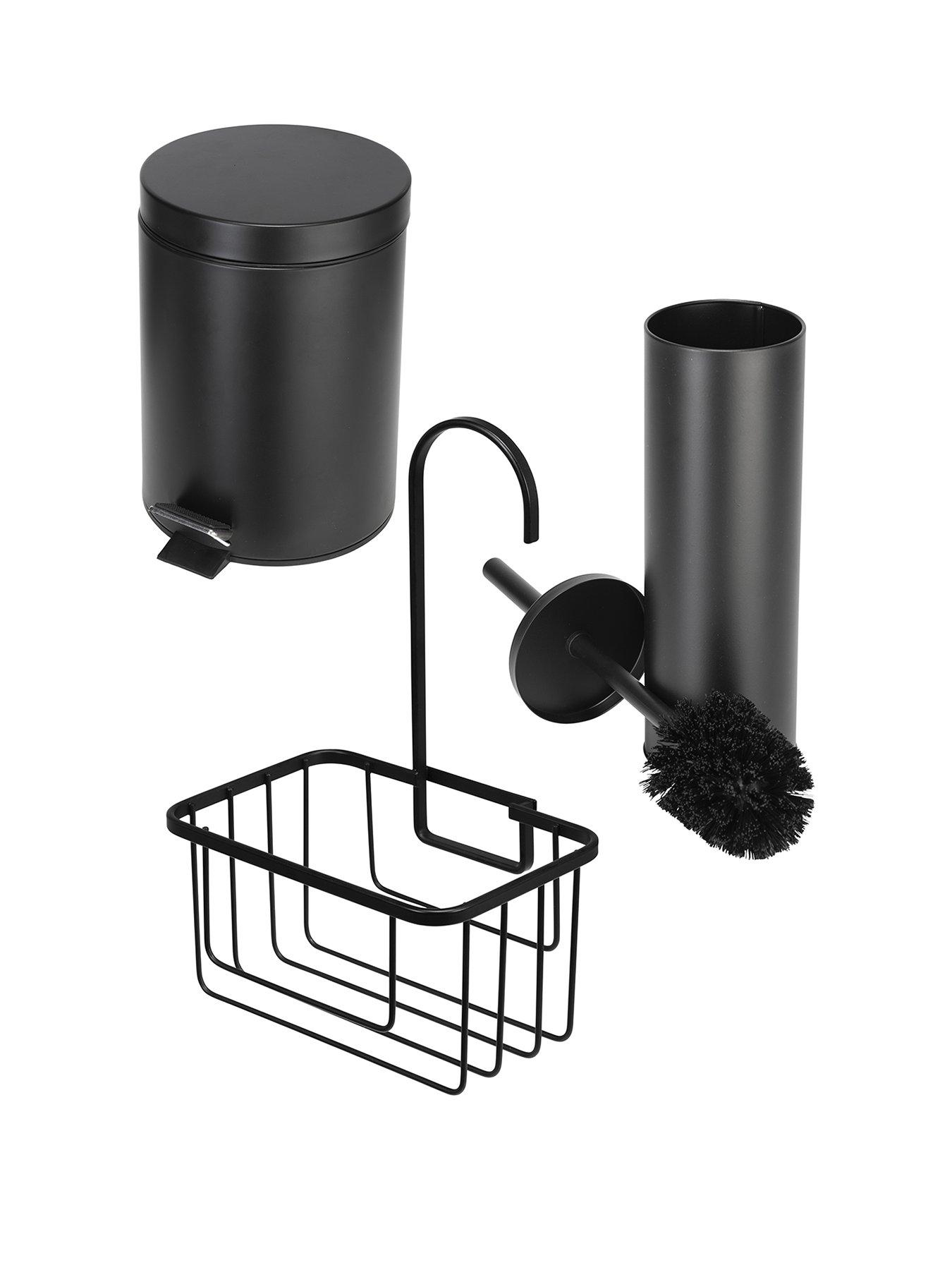 Croydex Black Bathroom Essential Set - 5l Pedal Pin, Toilet Brush, Shower Caddy