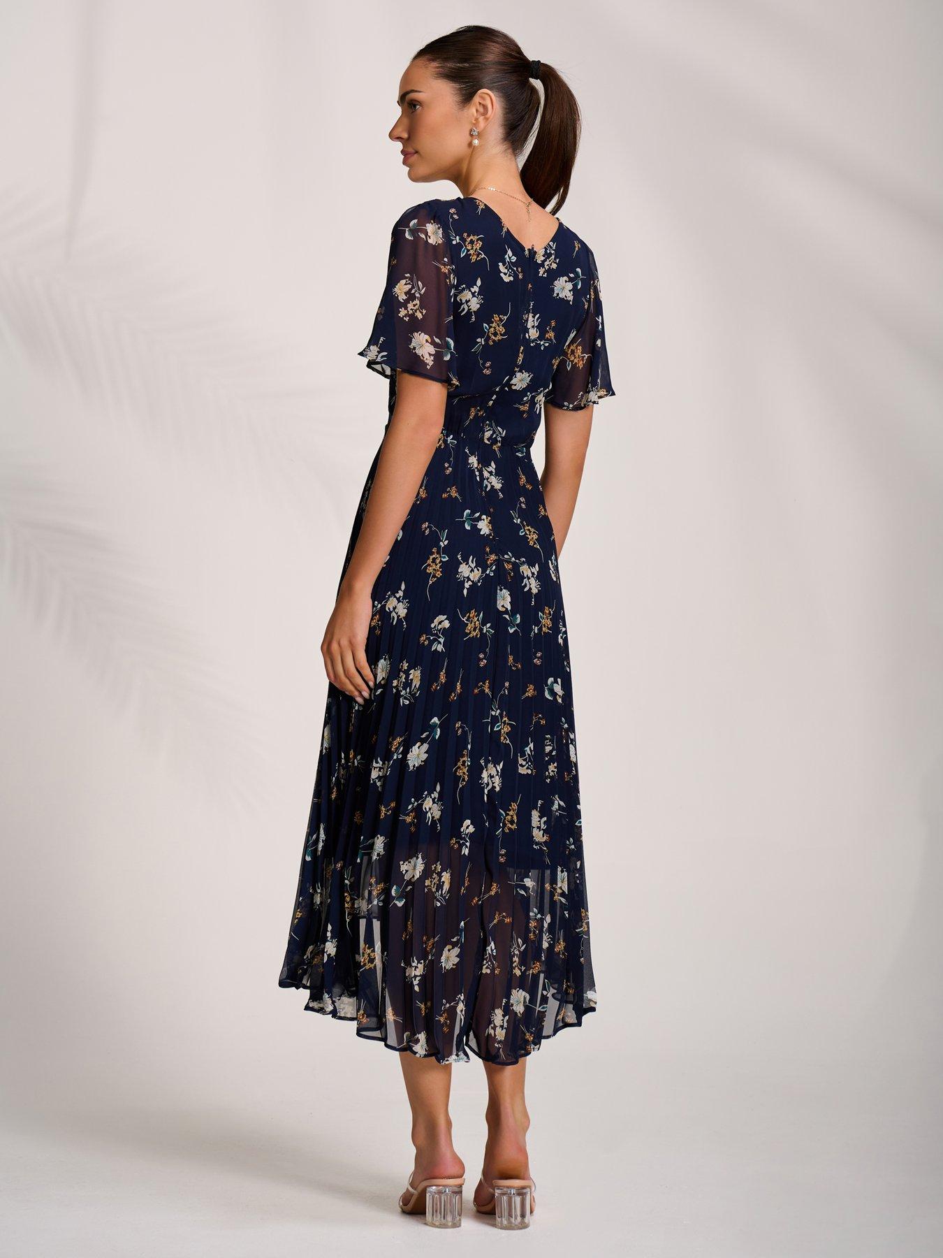 Image 2 of 7 of Jolie Moi Pleated Chiffon Maxi Dress - Navy