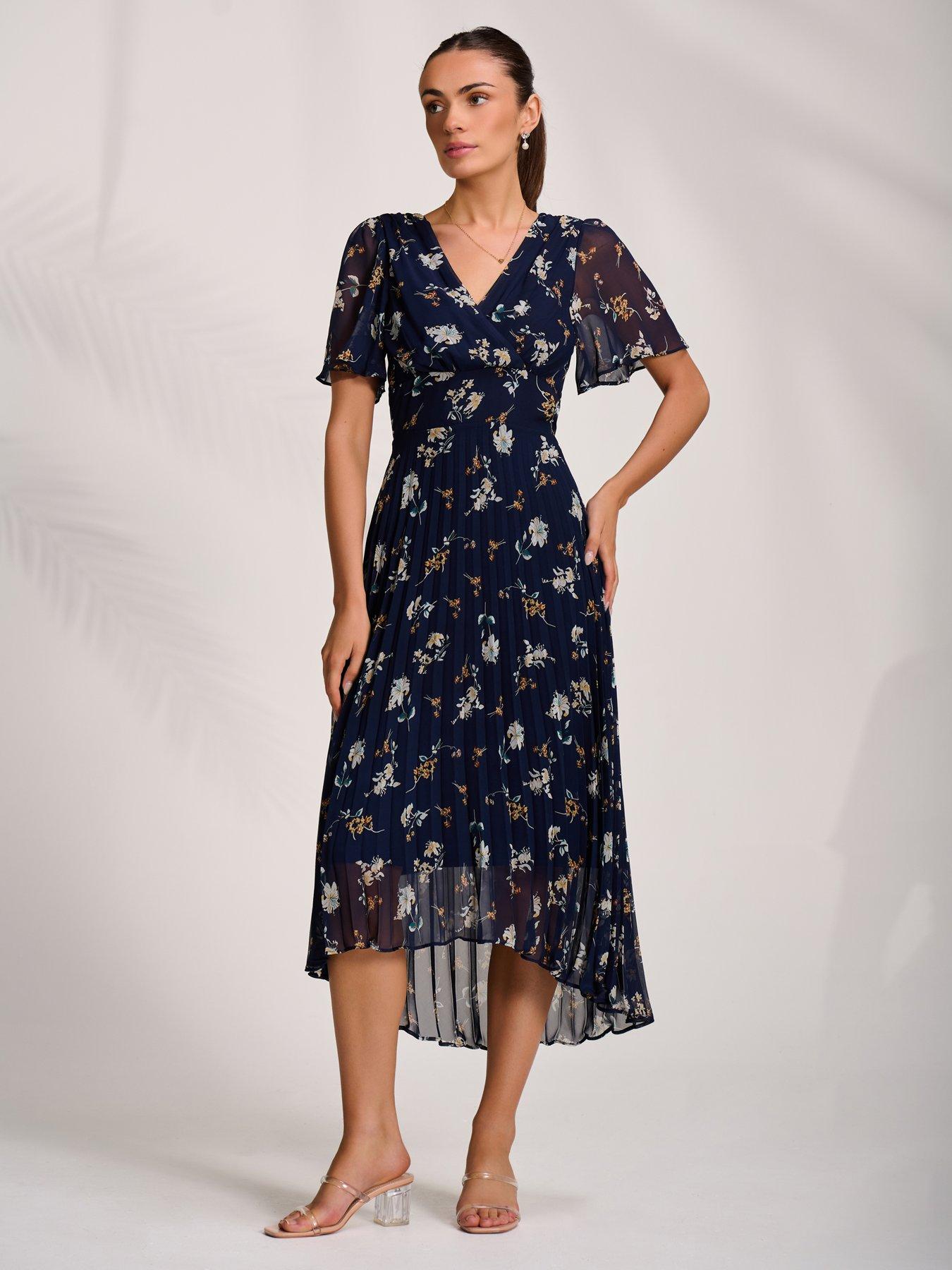 Image 3 of 7 of Jolie Moi Pleated Chiffon Maxi Dress - Navy