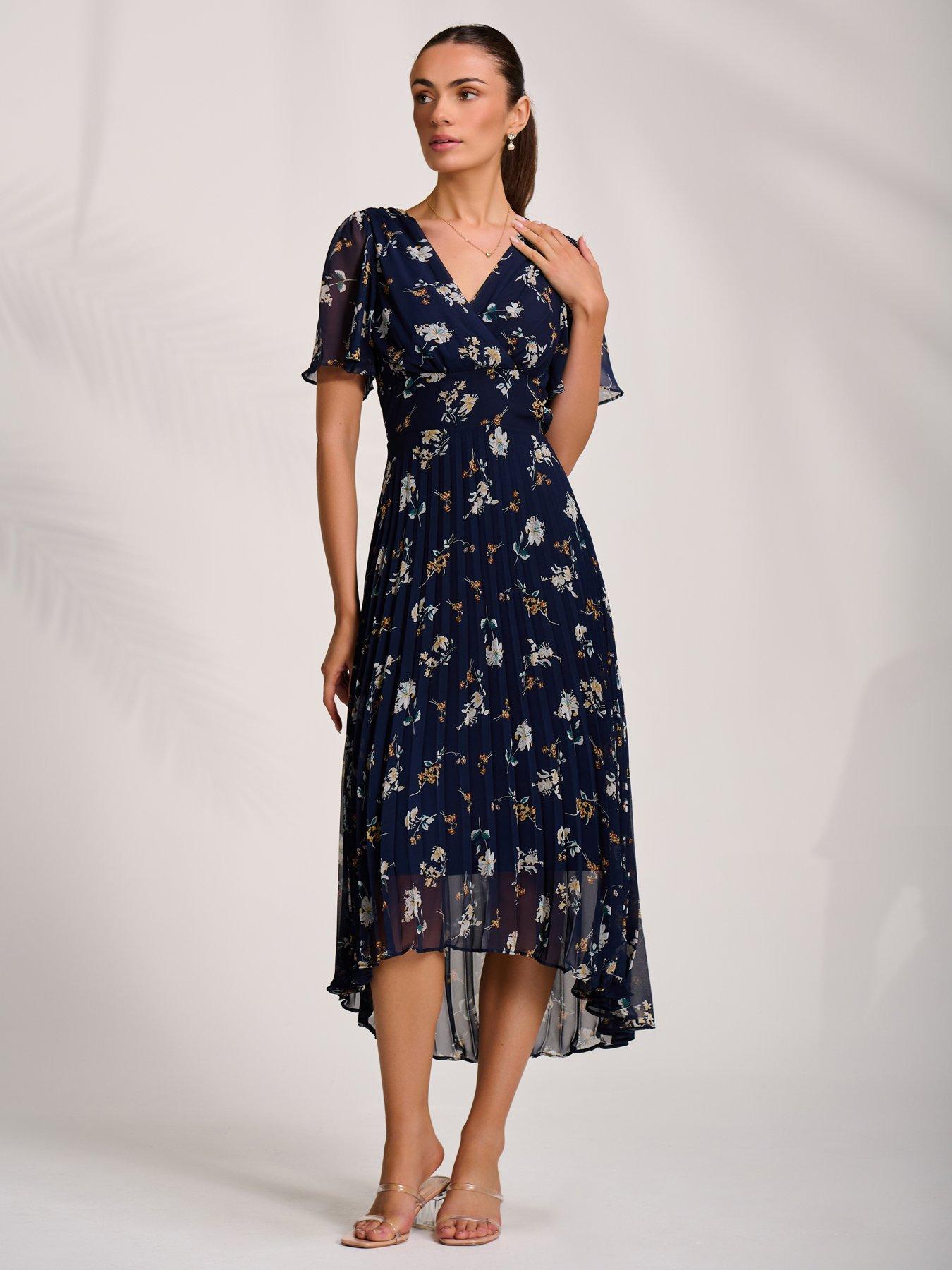 Image 5 of 7 of Jolie Moi Pleated Chiffon Maxi Dress - Navy