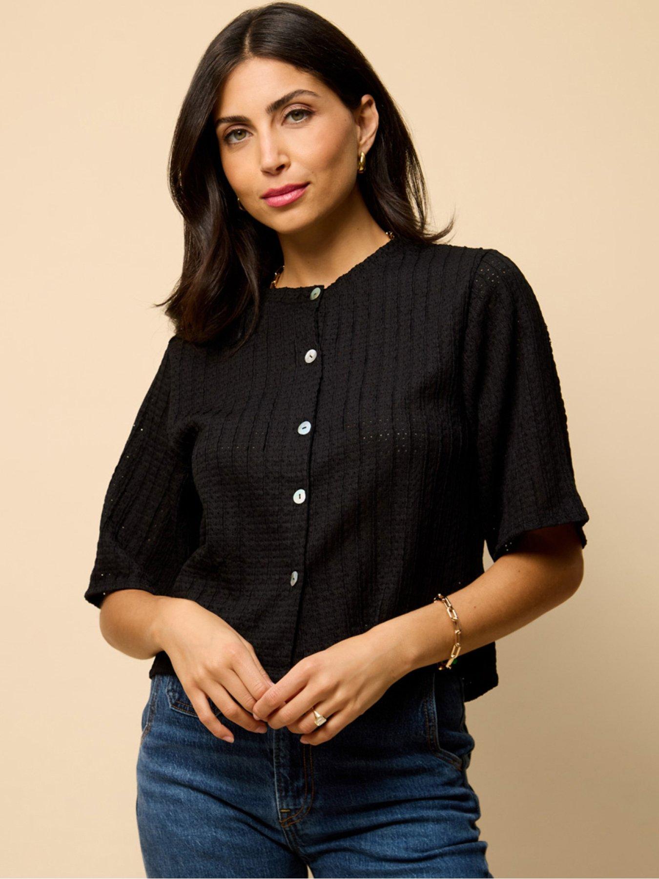 Image 1 of 4 of Little Mistress Button Top With Boxy Silhouette - Black