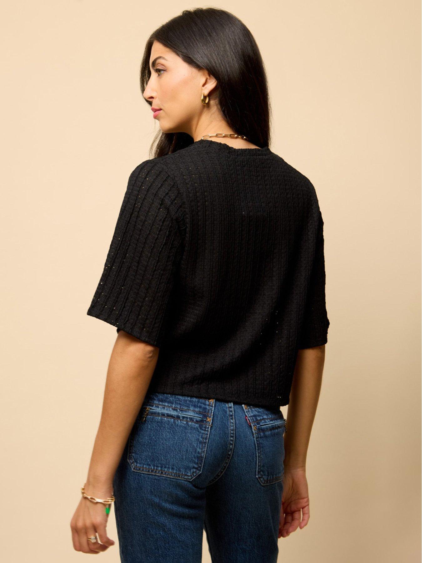 Image 2 of 4 of Little Mistress Button Top With Boxy Silhouette - Black