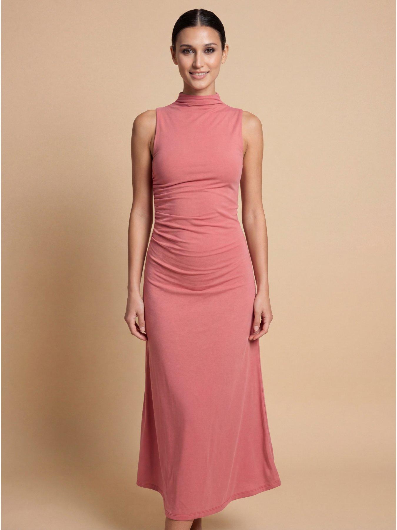 Little Mistress Coral Jersey Midaxi Dress - Pink