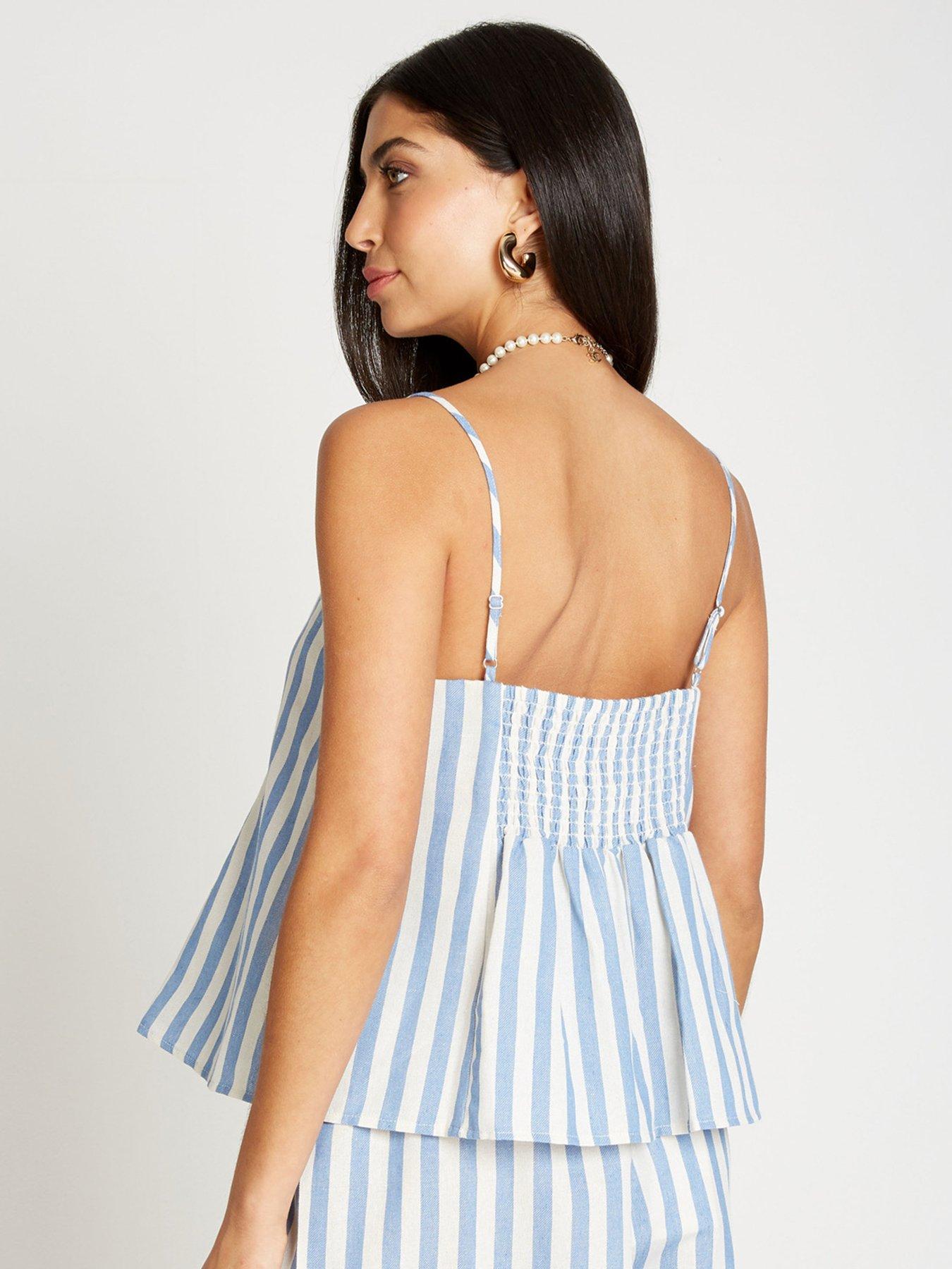 Image 2 of 4 of Little Mistress Stripe Linen Cami Top - Blue