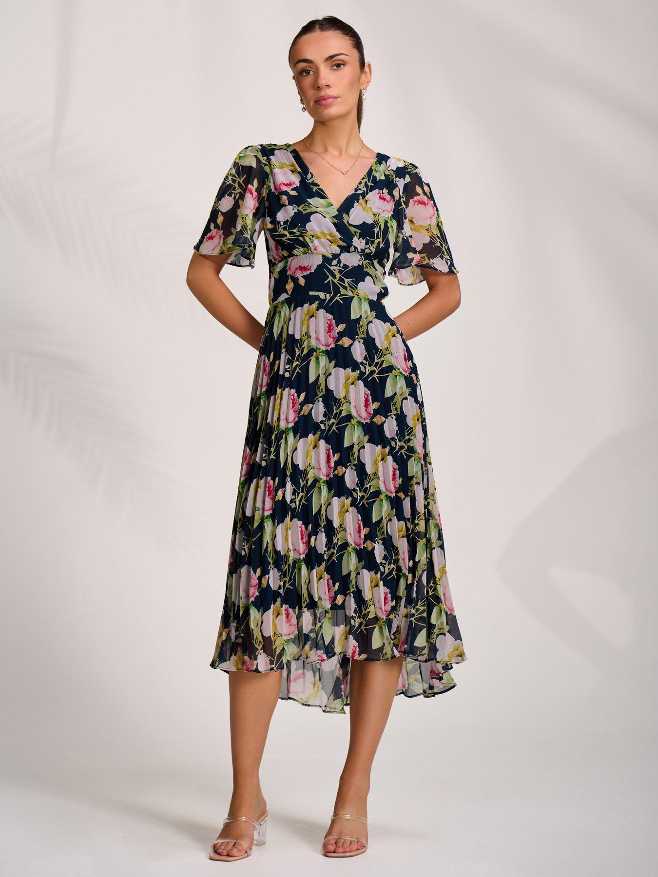 Jolie Moi Pleated Chiffon Maxi Dress - Navy