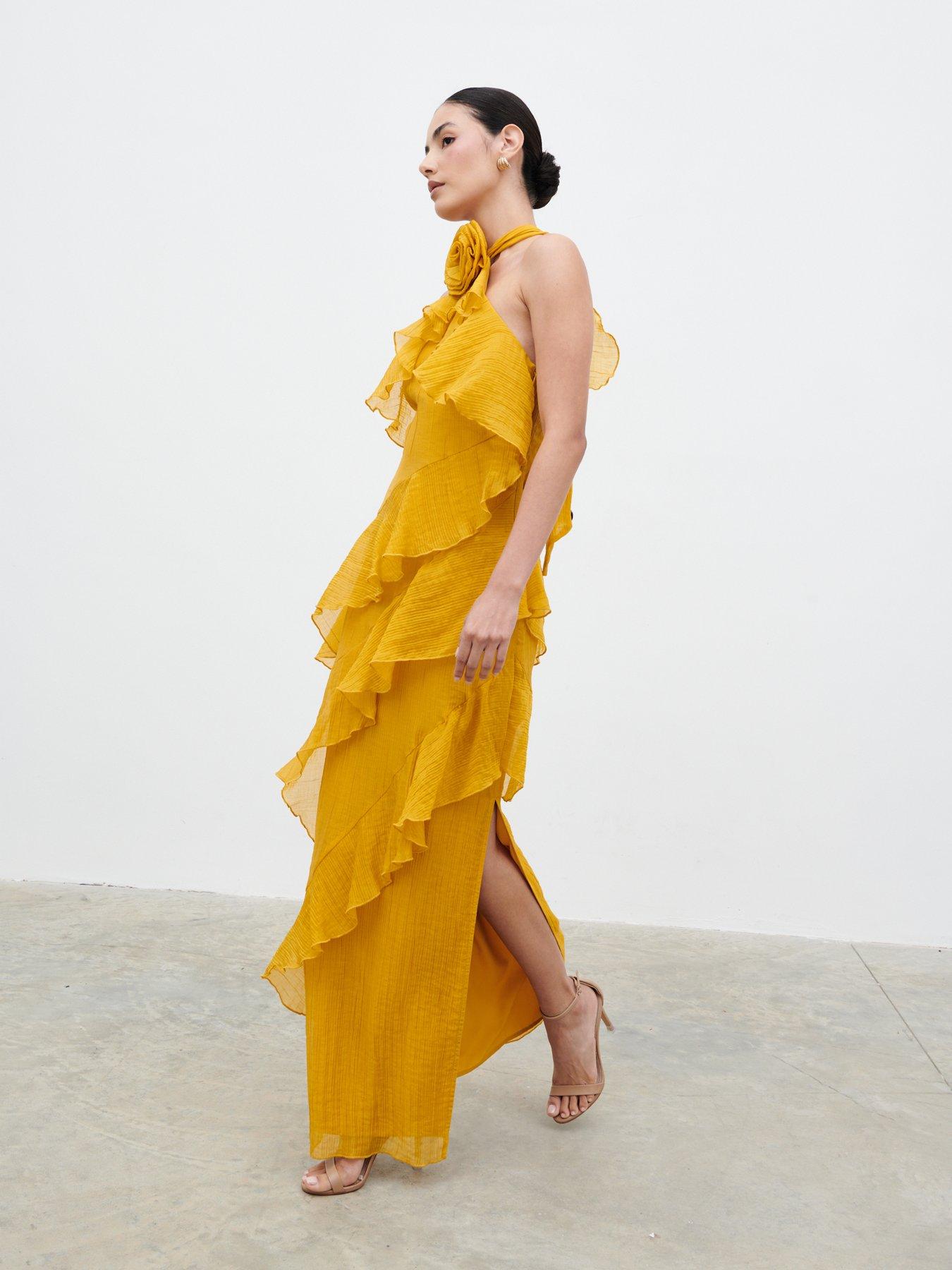 Pretty Lavish Addison Corsage Ruffle Maxi Dress - Yellow Ochre