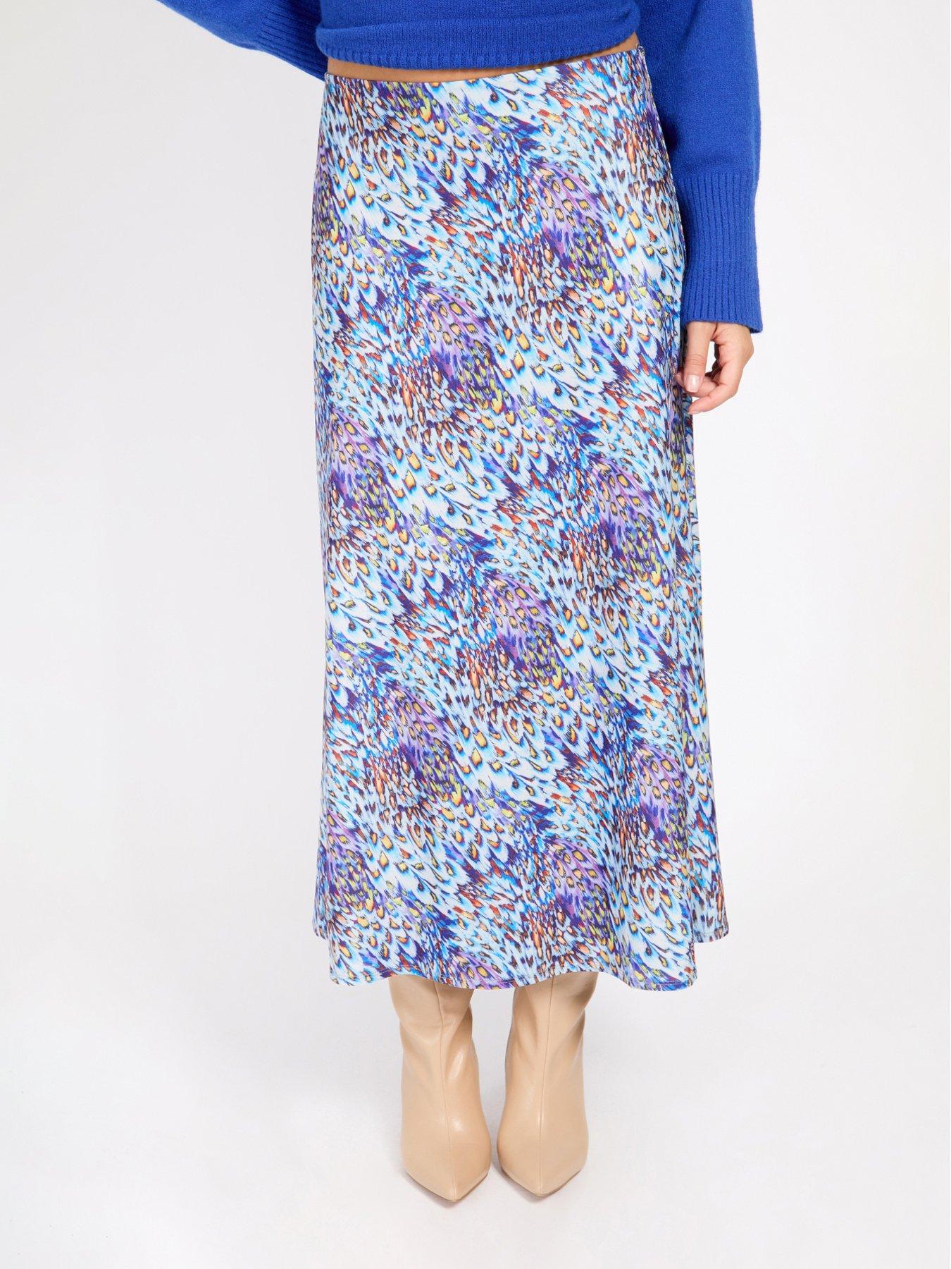Little Mistress Peacock Print Midaxi Skirt - Blue