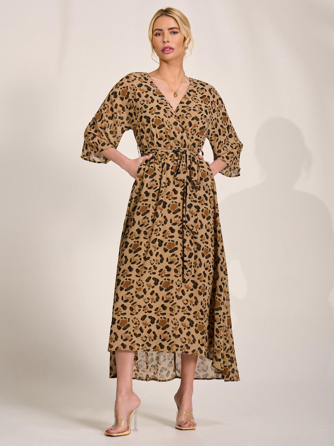Jolie Moi Chiffon Gold Spot Patterned Midaxi Dress - Brown