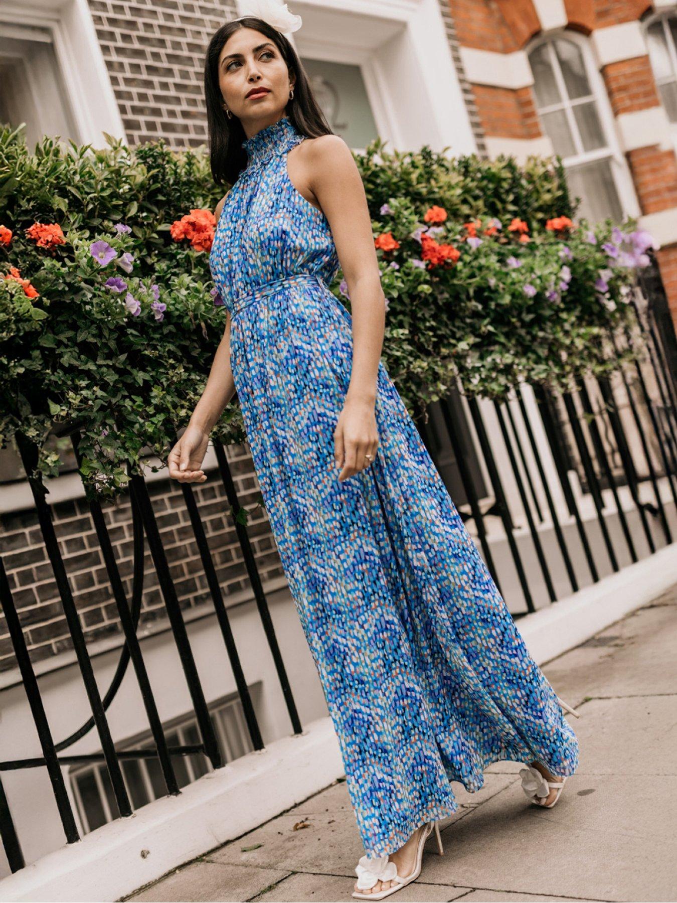 Little Mistress Print Chiffon Maxi Dress - Blue