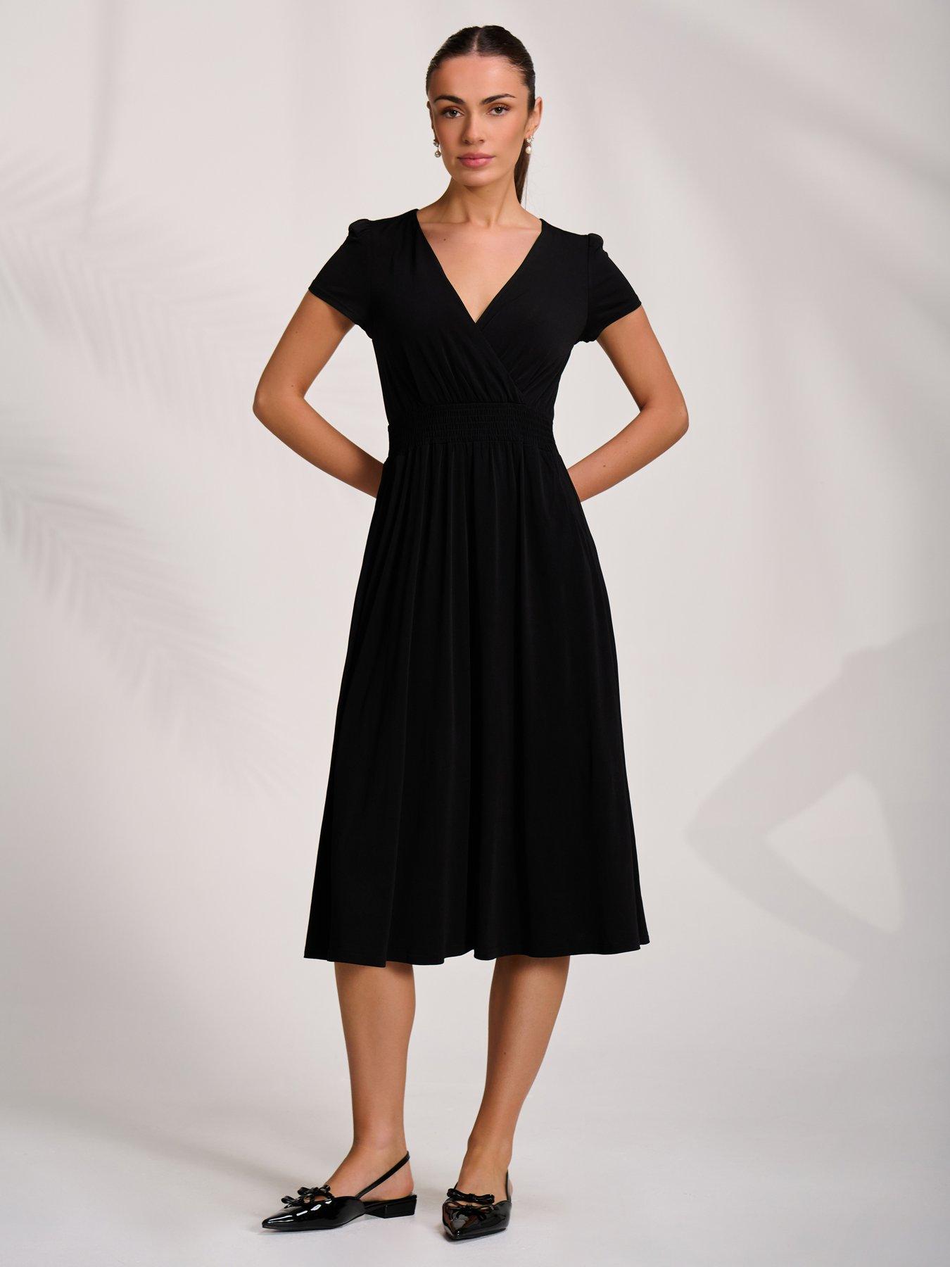 Jolie Moi Cap Sleeve Printed Jersey Midaxi Dress - Black