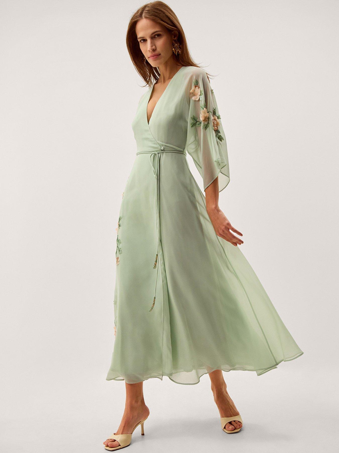 Image 3 of 6 of Monsoon Clara Wrap Dress - Green