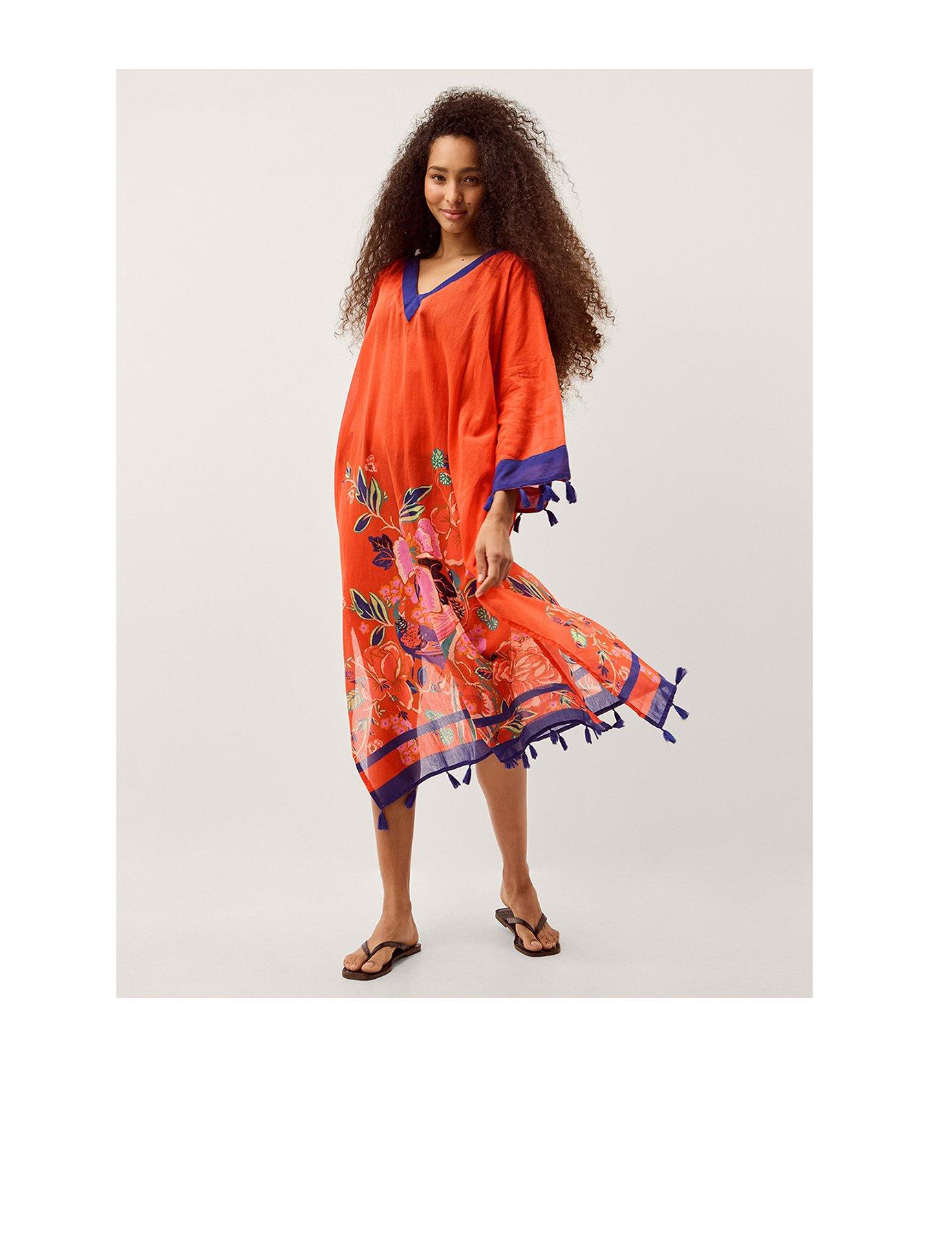 Image 1 of 6 of Monsoon Carmen Lace Up Kaftan