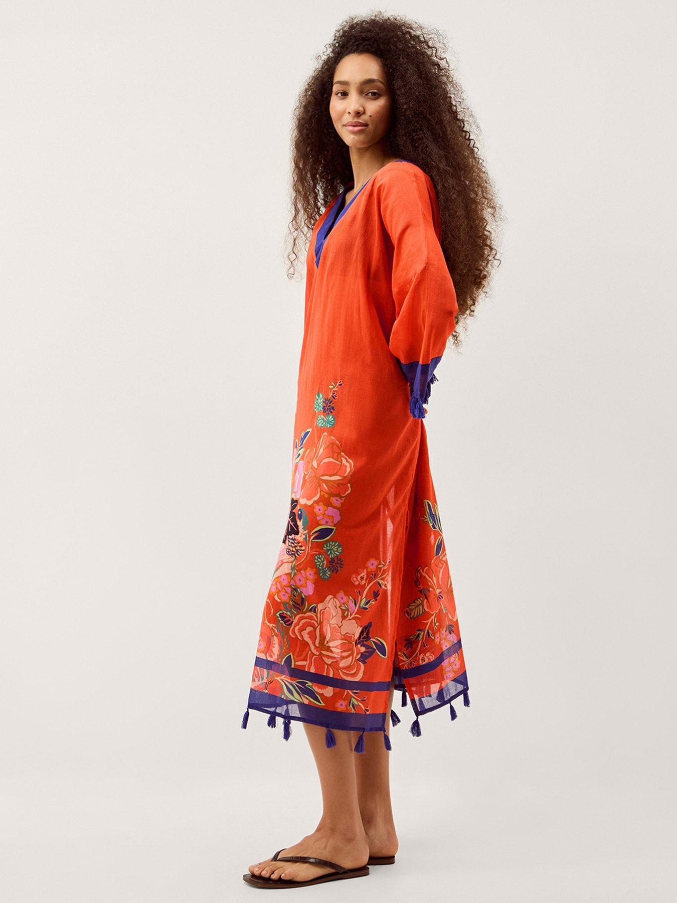 Image 3 of 6 of Monsoon Carmen Lace Up Kaftan