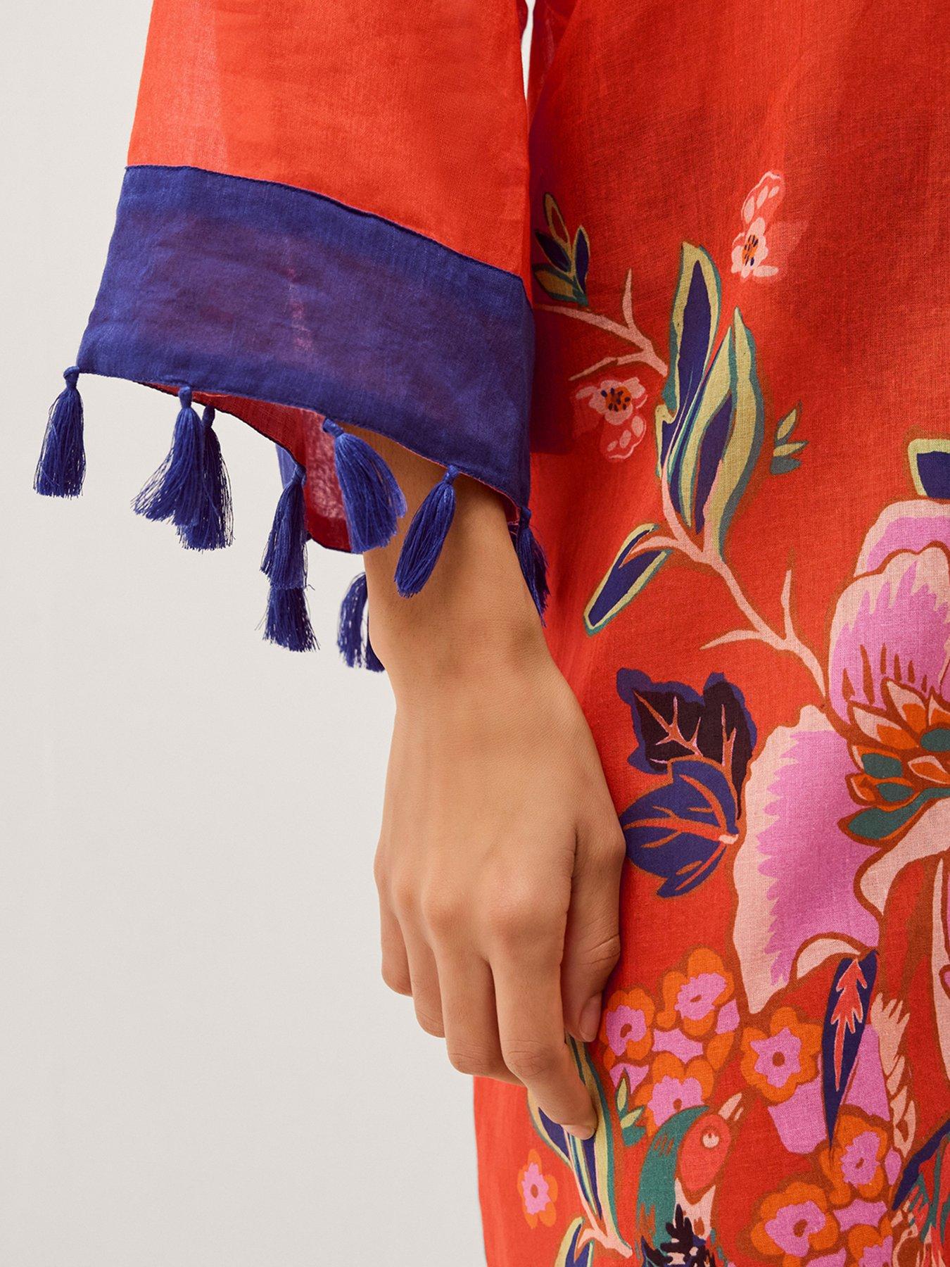 Image 4 of 6 of Monsoon Carmen Lace Up Kaftan