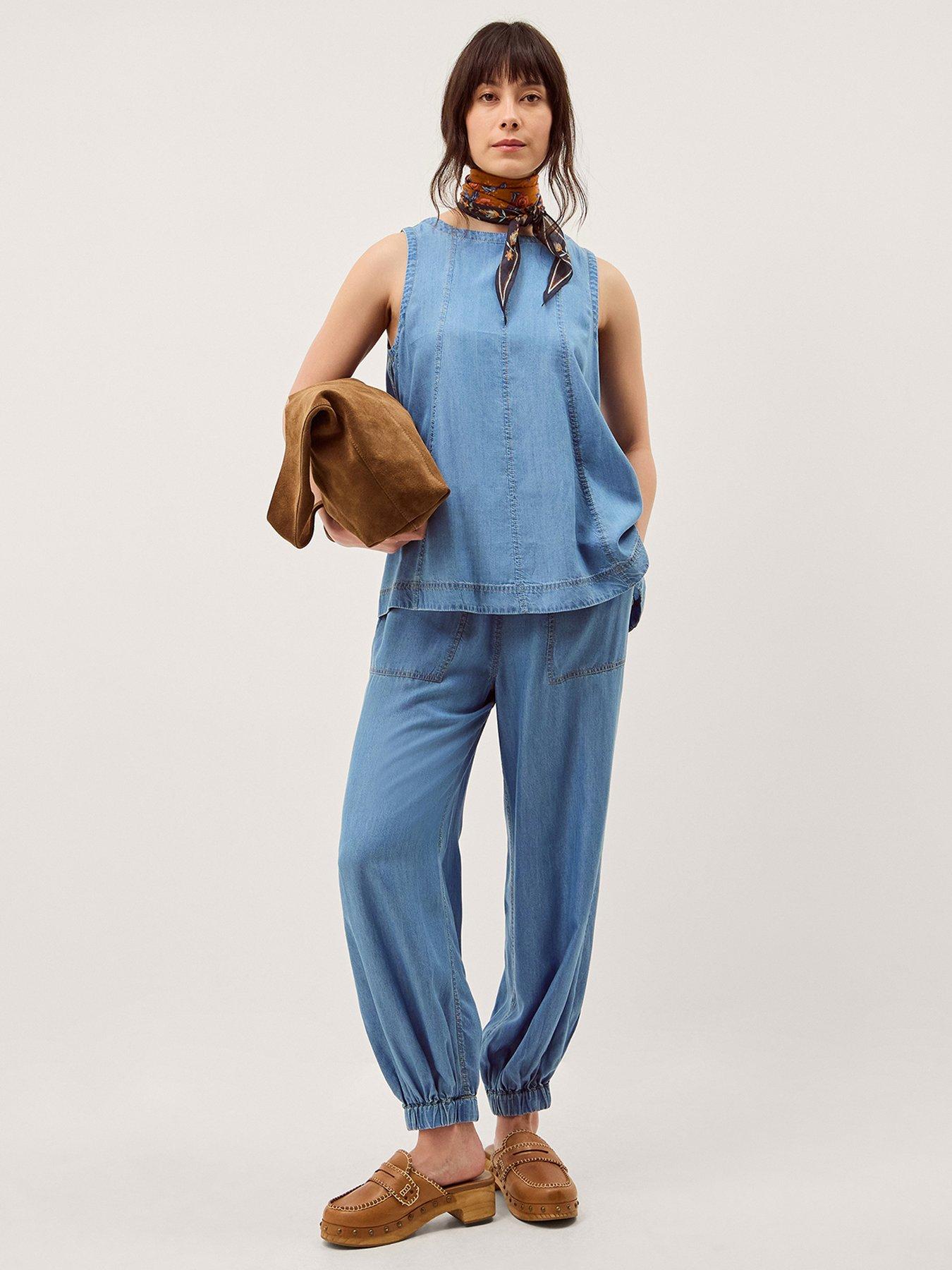Image 3 of 5 of Monsoon Daria Tencel Joggers - Blue
